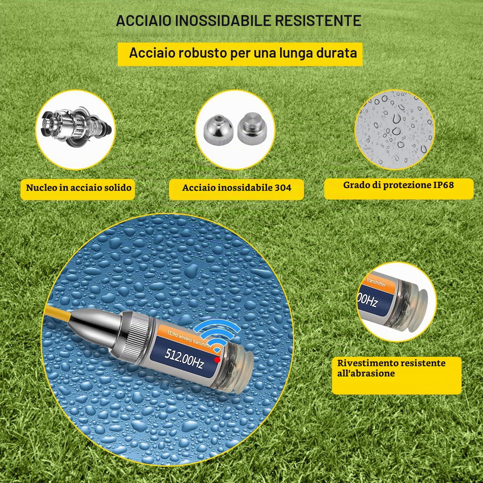 VEVOR 512HZ Sonda connettori 8/5" e 1/4-20" Localizzatore di scarichi rigidi per localizzare e rilevare piccole fognature e condotte, Argento