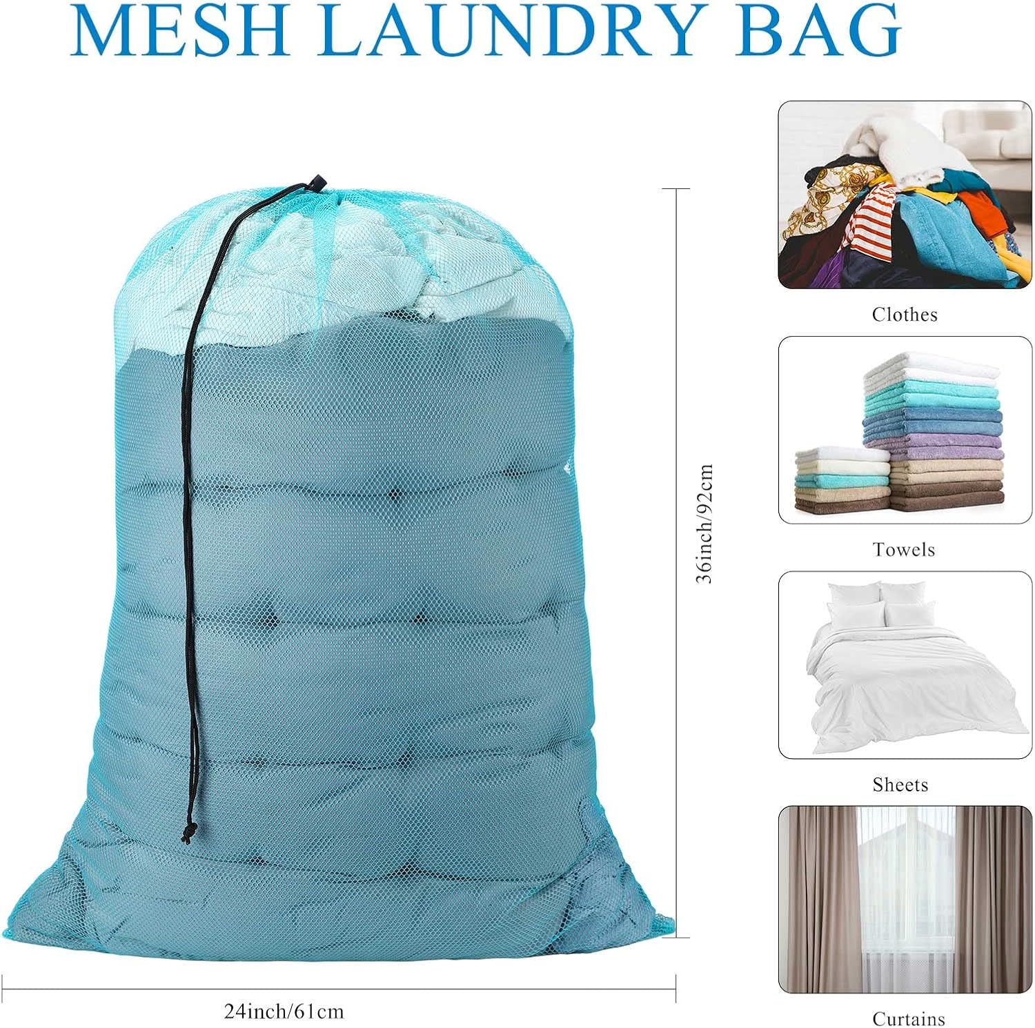 Nuenen 20 Pieces Mesh Laundry Bag, 24" x 36" Large Travel Laundry Bags with Drawstring Lock Closure Machine Washable Dirty Clothes Bags for Factories, College, Dorm and Apartment, Assorted Colors