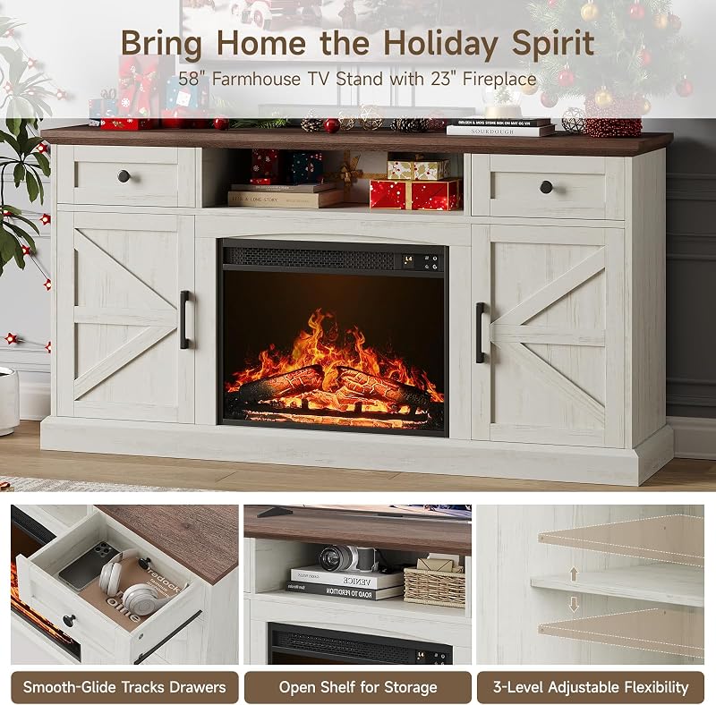 ONBRILL Farmhouse Fireplace TV Stand, TV Table with 23" Electric Fireplace image 5