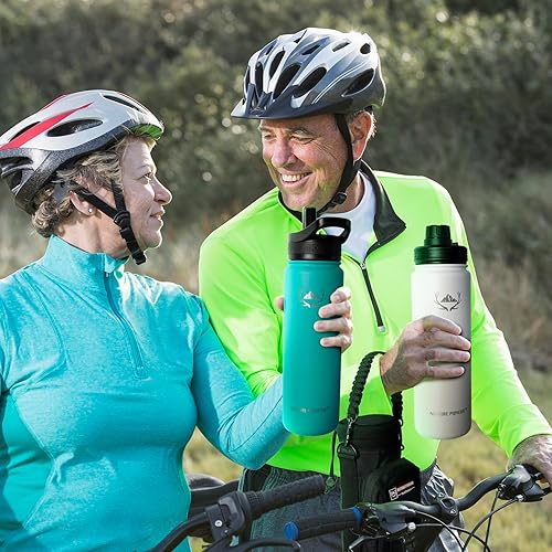 Miniatura 8 de NATURE PIONEOR Botellas de agua aisladas con pajilla, botella de agua de acero inoxidable de 24 onzas con soporte, portador  funda, reutilizable, de