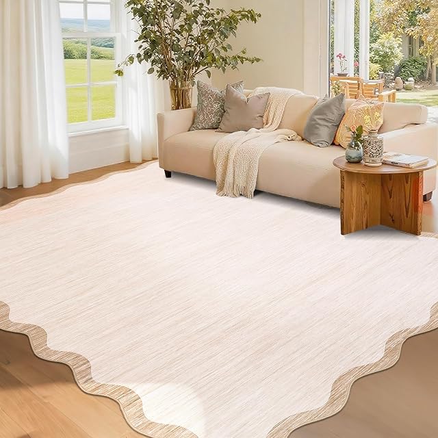 GarveeHome Tapis 5x7, tapis lavable doux antidérapant de grande taille, beige | Tapis moderne de couleur unie à poils courts antidérapant pour dortoir, entrée, cuisine, salon, chambre, bureau