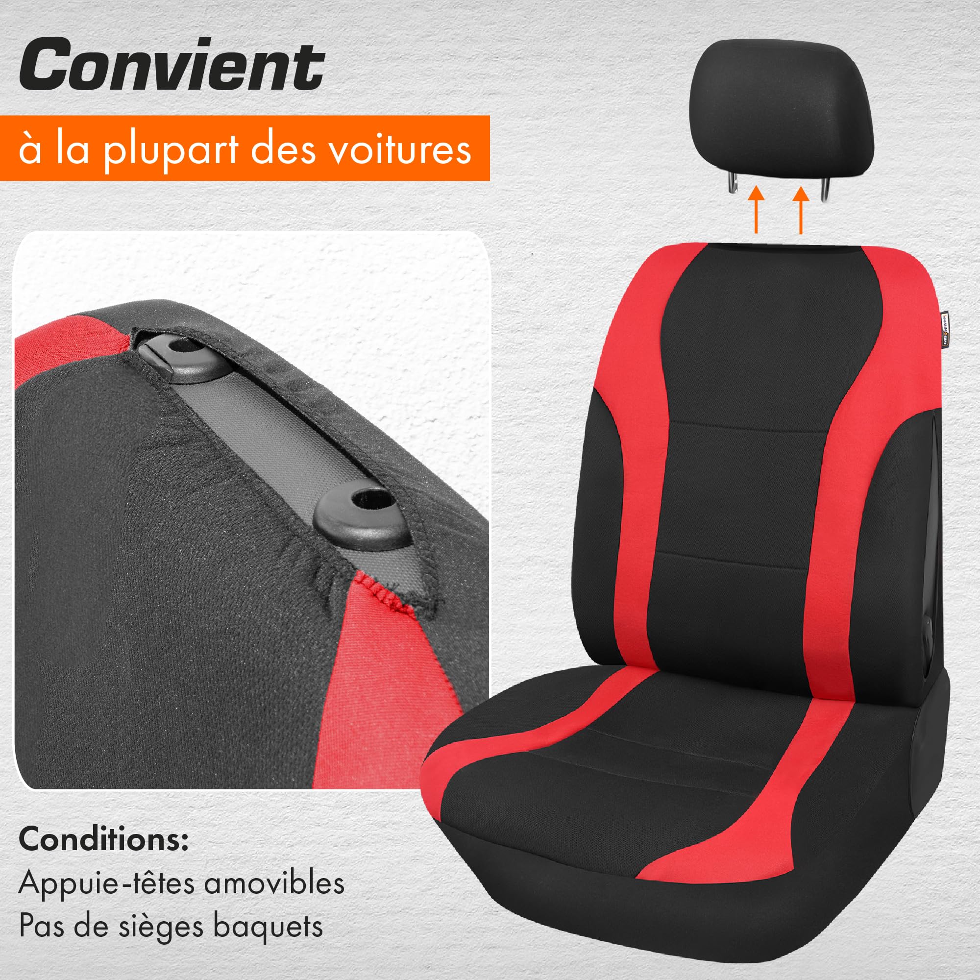 upgrade4cars Housse de Siege Voiture Universelle Noir Rouge | Ensemble de Housses Siège Auto Universel | Couvre Sieges pour Avant et Arrière