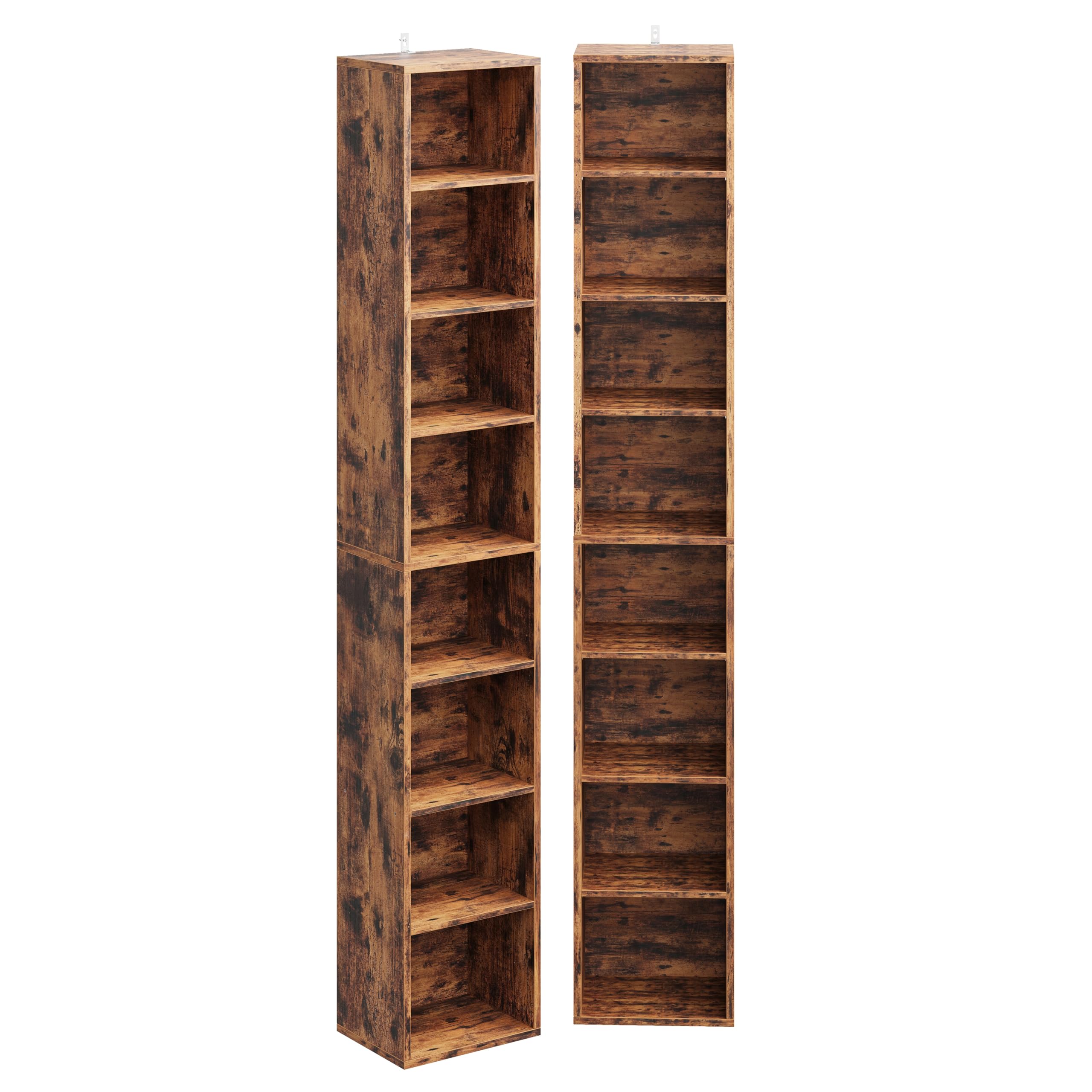IRONCK Tall Narrow Bookshelf 8 Tiers 71in Set of 2, Compact Corner Bookcase, Easy to Match for Living Room, Office, Study, Bedroom