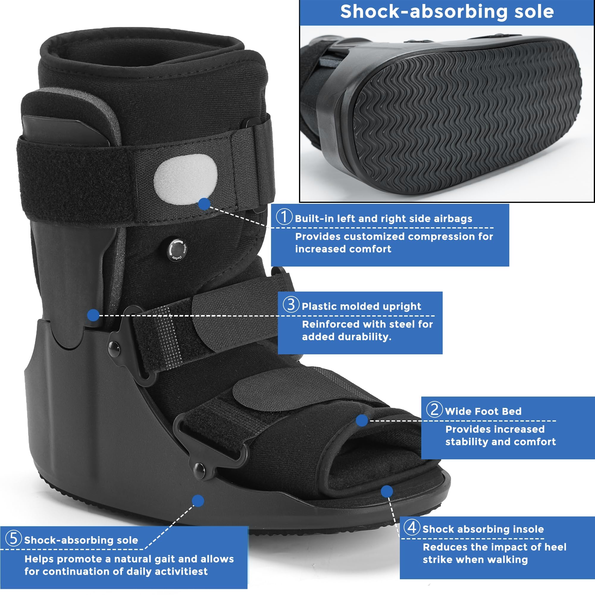 Air Walking Boot – Kurze CAM Walker Orthese | Medizinische Fußstütze, Für Frakturen, Verstauchungen & Gelenkverletzungen, Für linken oder rechten Fuß geeignet