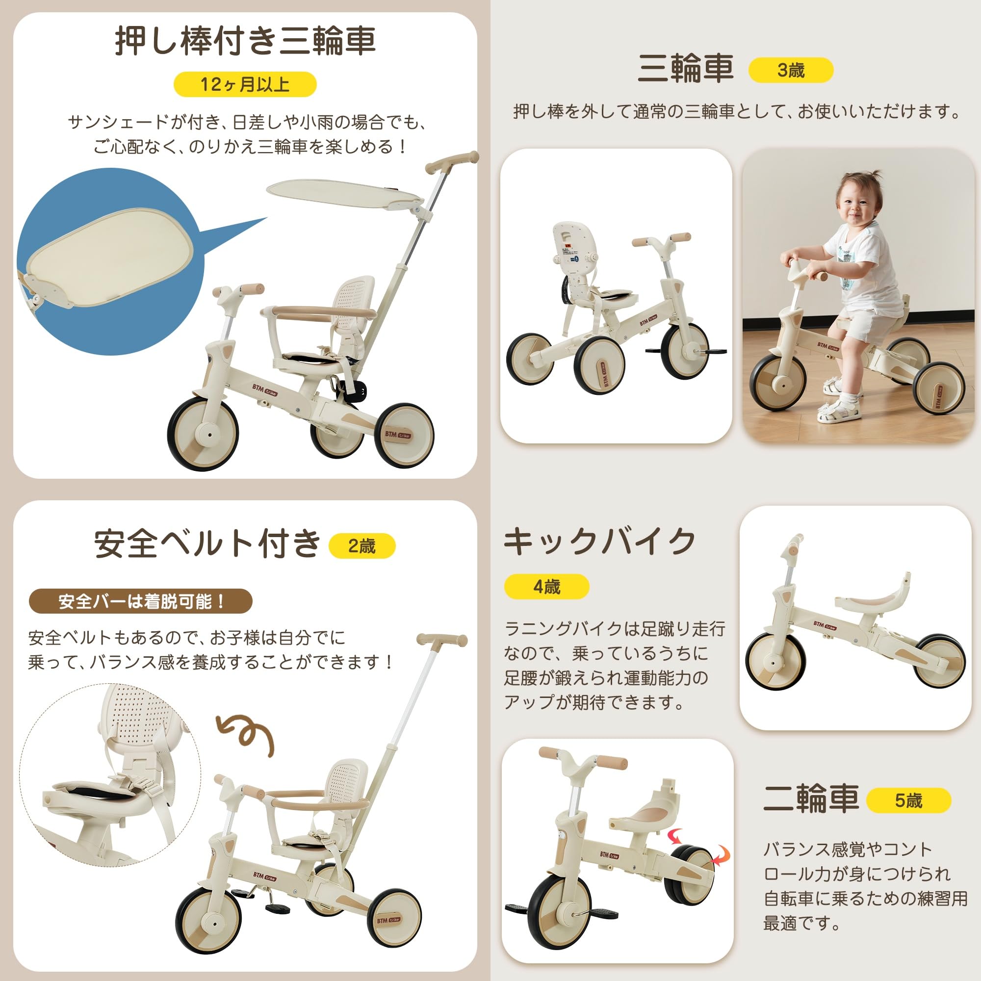 Amazon.co.jp: OSLEEP 子供用三輪車 ワンタッチ折りたたみ 手押し付き