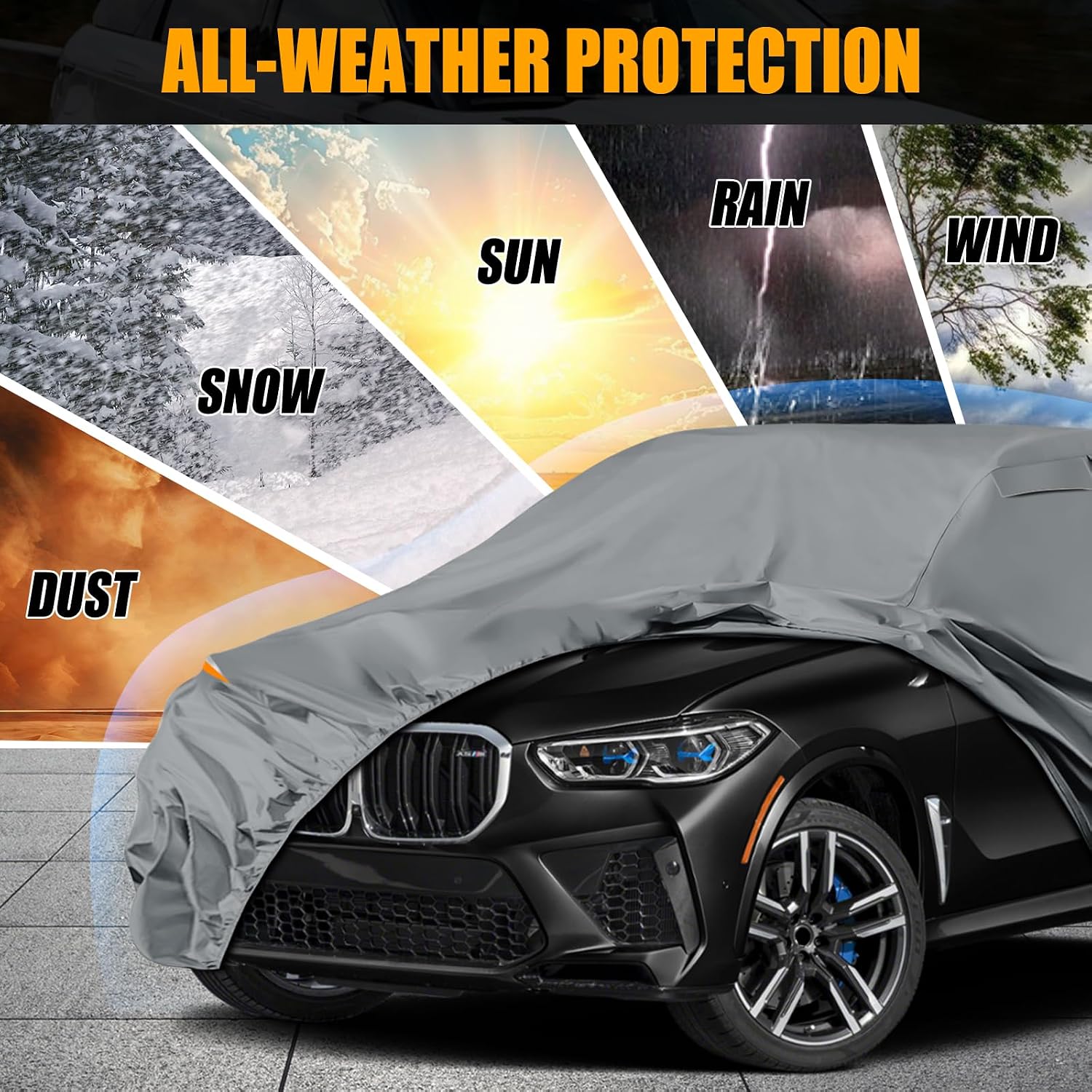 Waterproof Premium Car Covers Replace for 2006-2025 BMW X5 X6, 10 Layers Heavy Duty with Cotton Liner All Weather Car Cover with Zipper Door, Windproof Bands for Snow Rain Dust Protection