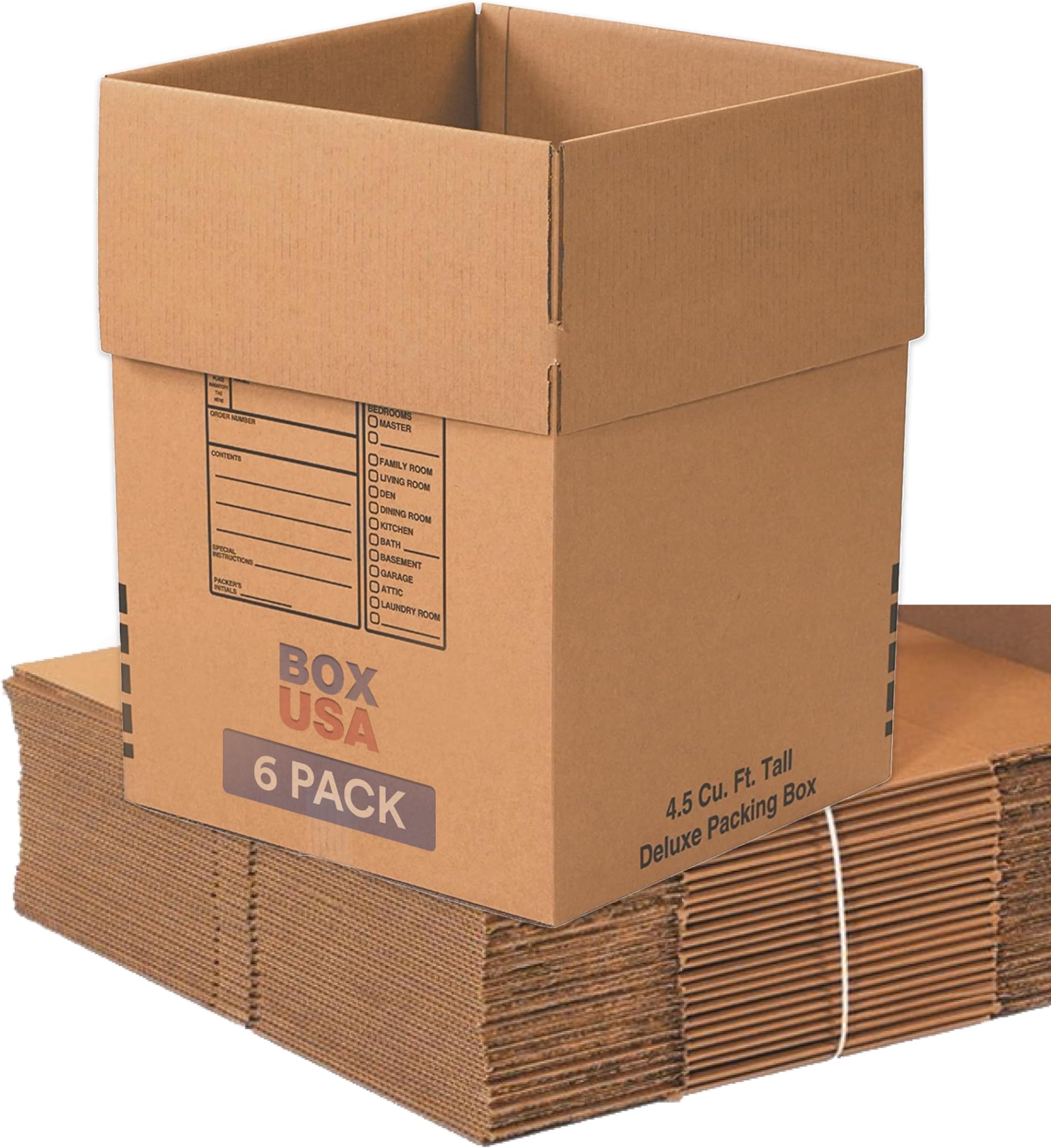 BOX USA Moving Boxes Large Heavy Duty 18x18x24 (6-Pack) Corrugated Cardboard Box for Shipping, Mailing, Packing, Packaging and Storage 18"L x 18"W x 24"H
