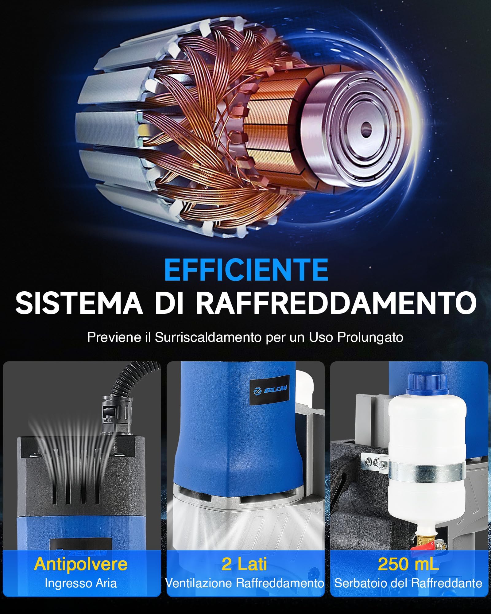 ZELCAN 1550W Trapano a Colonna Magnetico con 11 Punte 13000N Trapano Magnetico a Foratura di 50mm Corsa di 23cm 580 rpm Controllo Reversibile Velocità Continuo per Superfici Metalliche