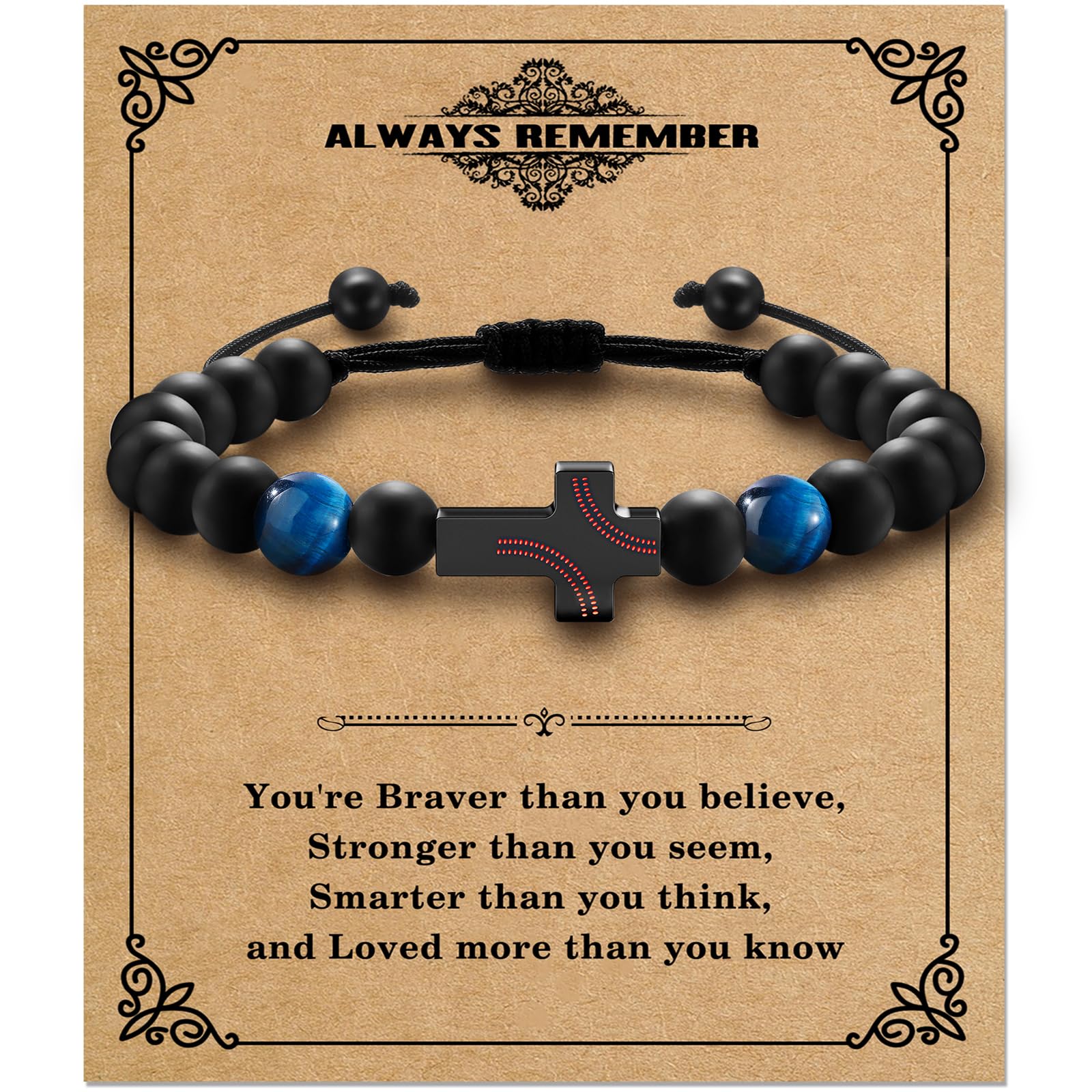 Alissl Baseball Basketball Football Soccer Cross Bracelet for Teens Boys Tiger Eye Beads Sports Birthday Back to school