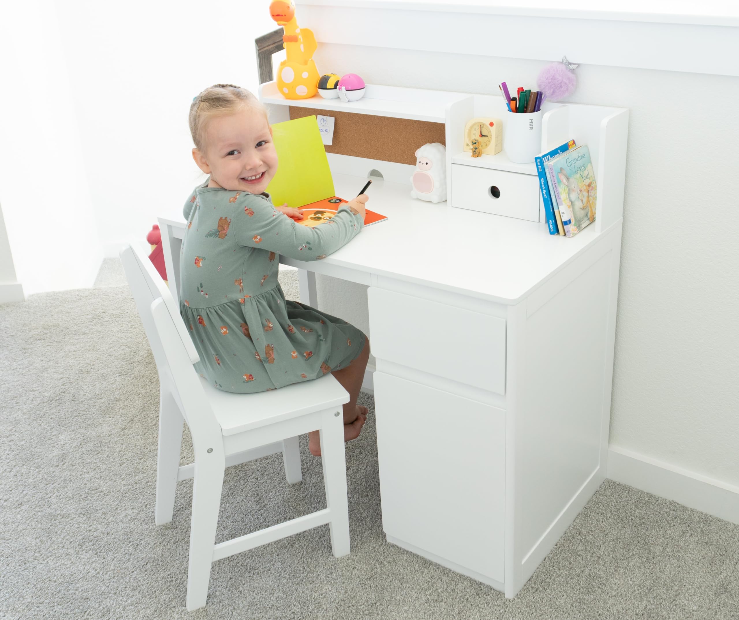 Juego de escritorio y silla para niños, escritorio de estudio para niños con gabinete para 5 a 12 años, mesa de estudio de madera para niños, mesa de escritura para estudiantes, estación de 3
