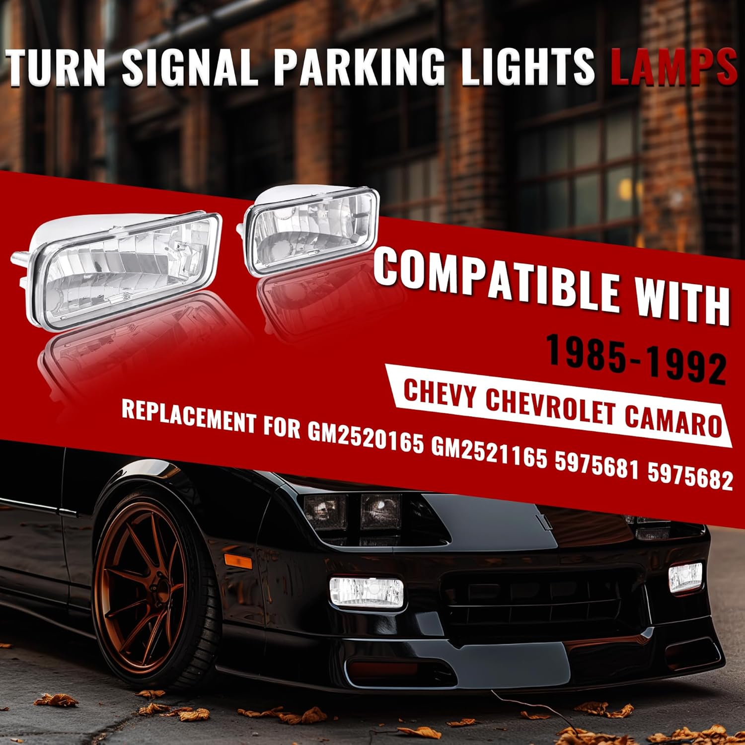 HECASA Pair Front Bumper Turn Signal Light Compatible with 1985-1992 Chevy Chevrolet Camaro Replacement for GM2520165 GM2521165 Turn Signal Lamp Driver & Passenger Side Clear Lens