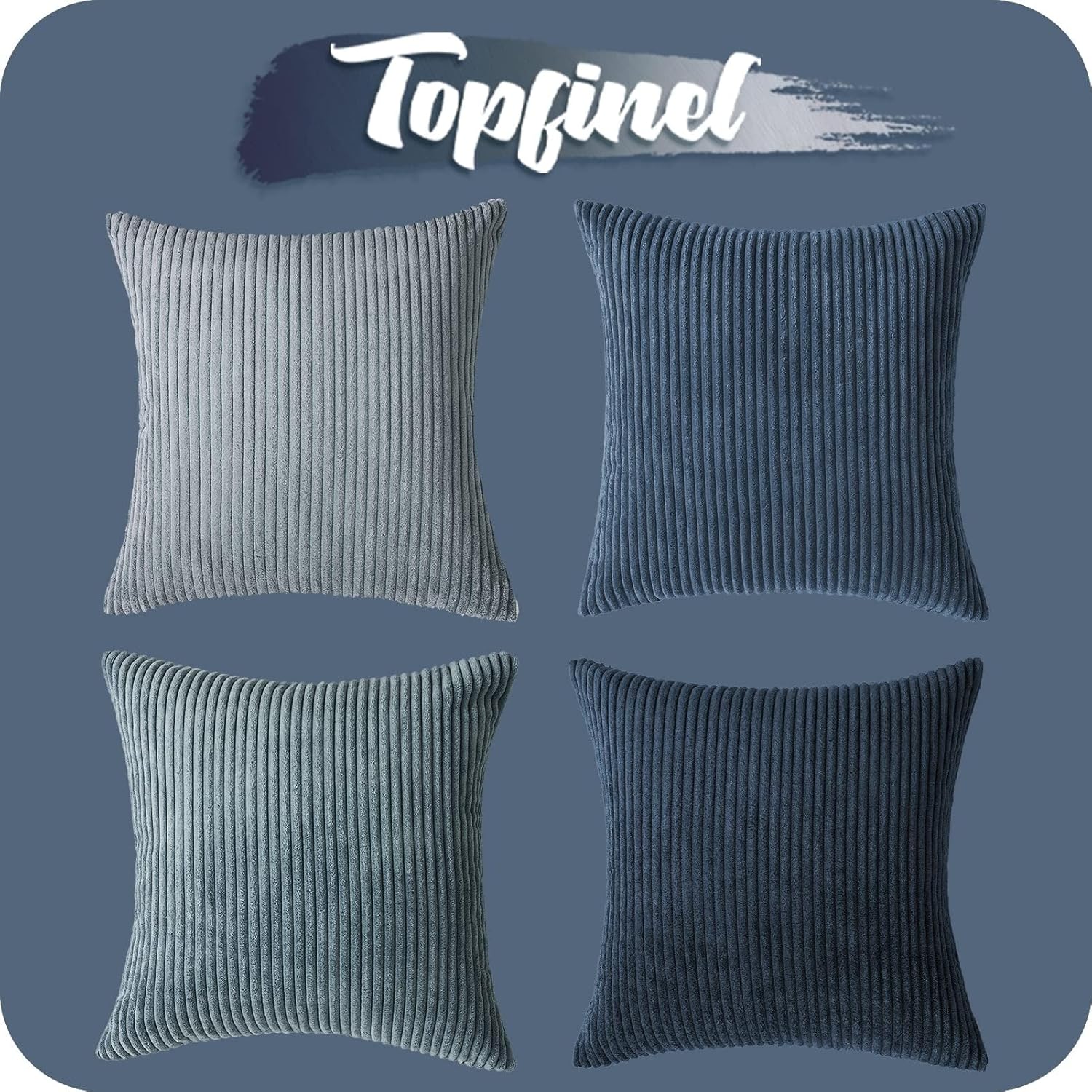 Topfinel Decorative Throw Pillow Covers Dark Blue Navy Series,Summer Corduroy Striped Toss Pillows for Couch,Patio,Balcony,Children Bedroom,Modern Fluffy Green Gradient Shams 20x20 Inch Set of 4 - Image 7