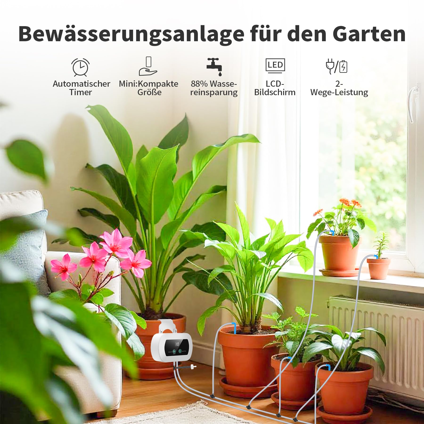 Système d'irrigation automatique - Goutte à goutte pour intérieur et jardin - Tuyau 10 m, 10 goutteurs