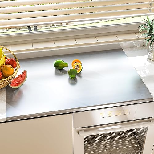 Miniatura 9 de Nisorpa Tabla de cortar de acero inoxidable 304 con labio, tablas de cortar extra grandes para cocina, placa de corte resistente con alfombrilla