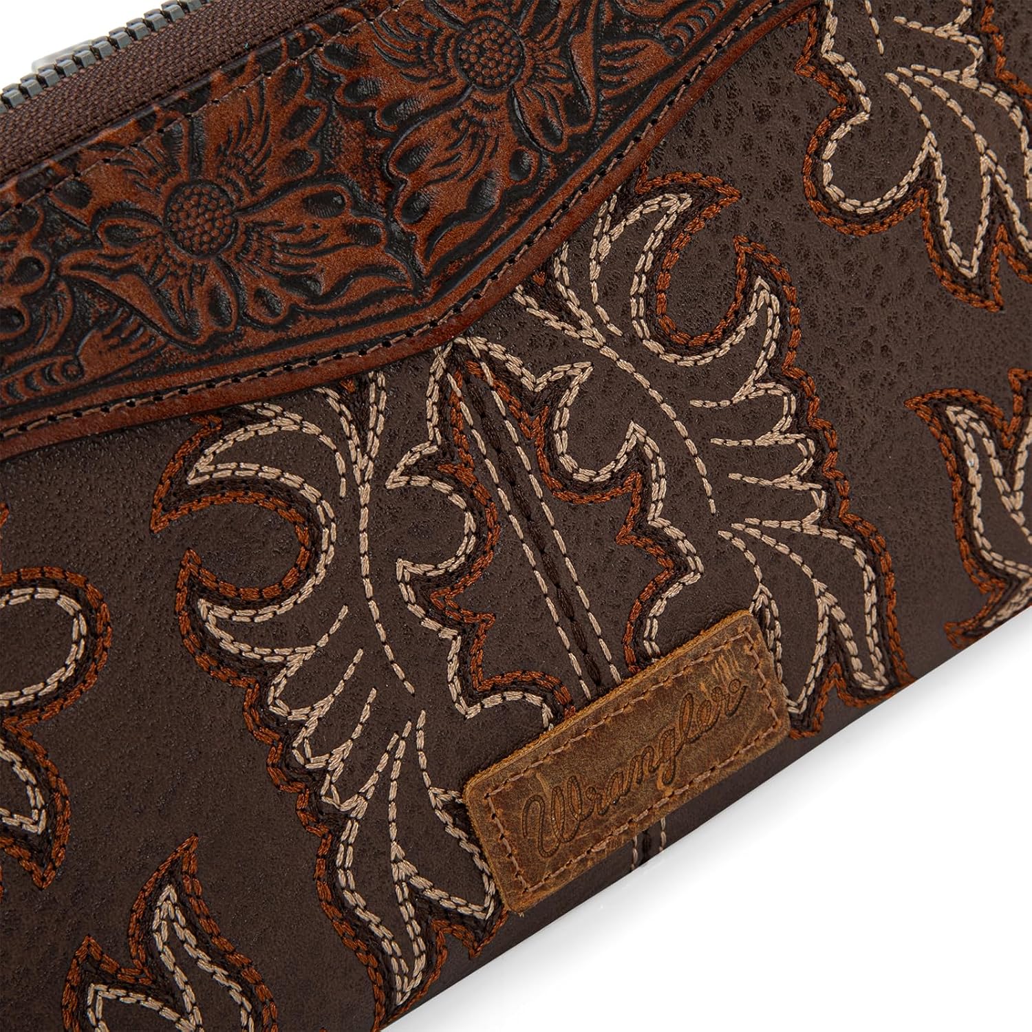 Wrangler Wristlet Wallets Western Wallet for Women Floral Tooled Womens Wallet Boot Stitch Purses | Tooled, Clutch, Boot Stitch, Bifold, with Card Holder - Image 5