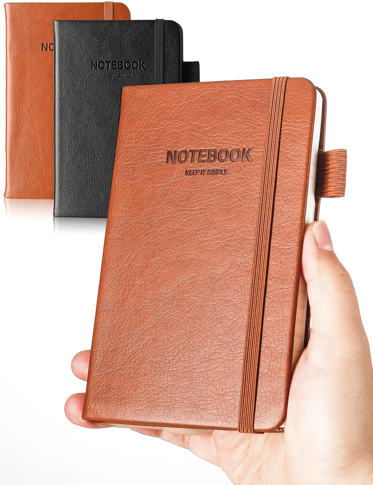 AISBUGUR Pocket Notebook Small Notebook 2-Pack, 3.5" x 5.5" Pocket Notebooks Hardcover with Thick Lined Paper, Inner Pockets, Cover Letter Embossing Design Mini Journal Notepad 1Black 1Brown Leather