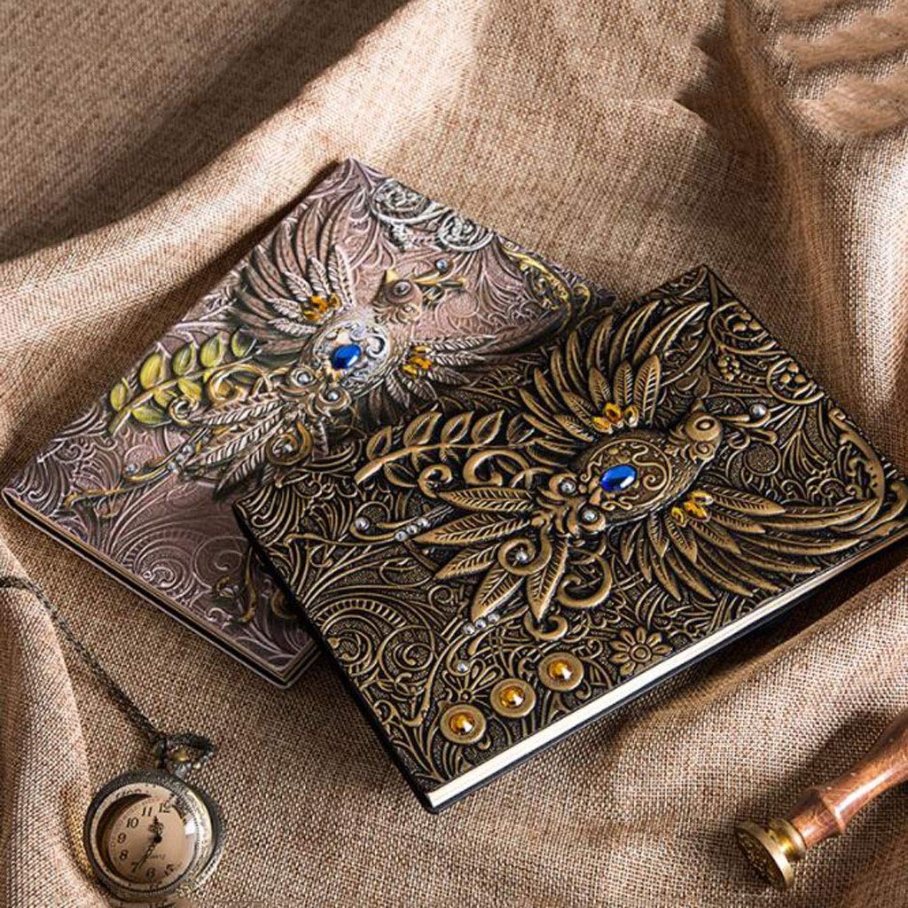 Journal Retro Dreidimensionale Relief A5 Notebook Exquisite Leder Notizblock Zweifarbige Innenseite Notizbücher Kreatives Geschenk (Color : D)