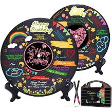 WOCOCN 2 PCS Vinyl Record Birthday Guest Book, 11.6x11.6 Sturdy PVC Signature Board with Stand & Pens - Creative Happy Birthday Sign for Men Women, Birthday Decor & KeepsakePink Happy Birthday
