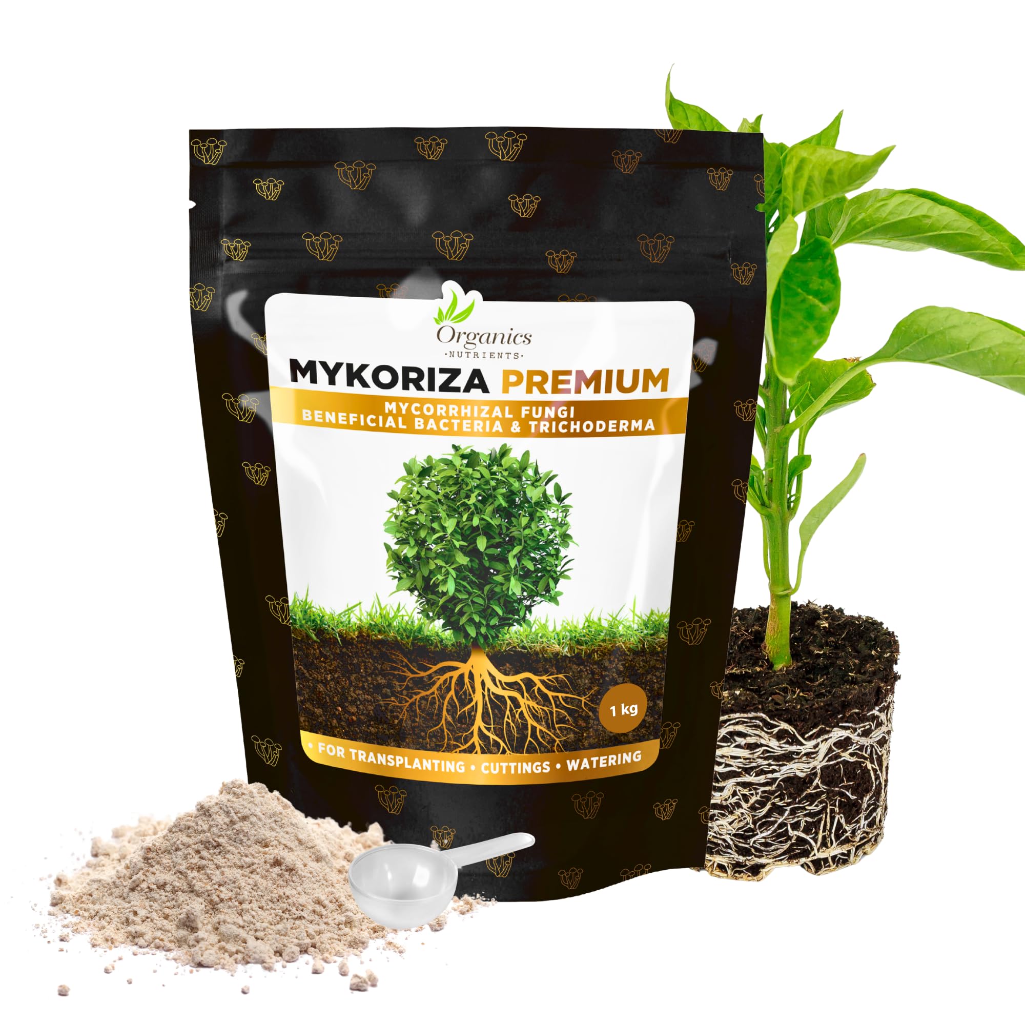 Mykoriza – Polvo Orgánico de Micorrizas con Hongos Endomicorrícicos y Ectomicorrícicos para el Crecimiento de Raíces, Absorción de Nutrientes y Cultivos (1KG)