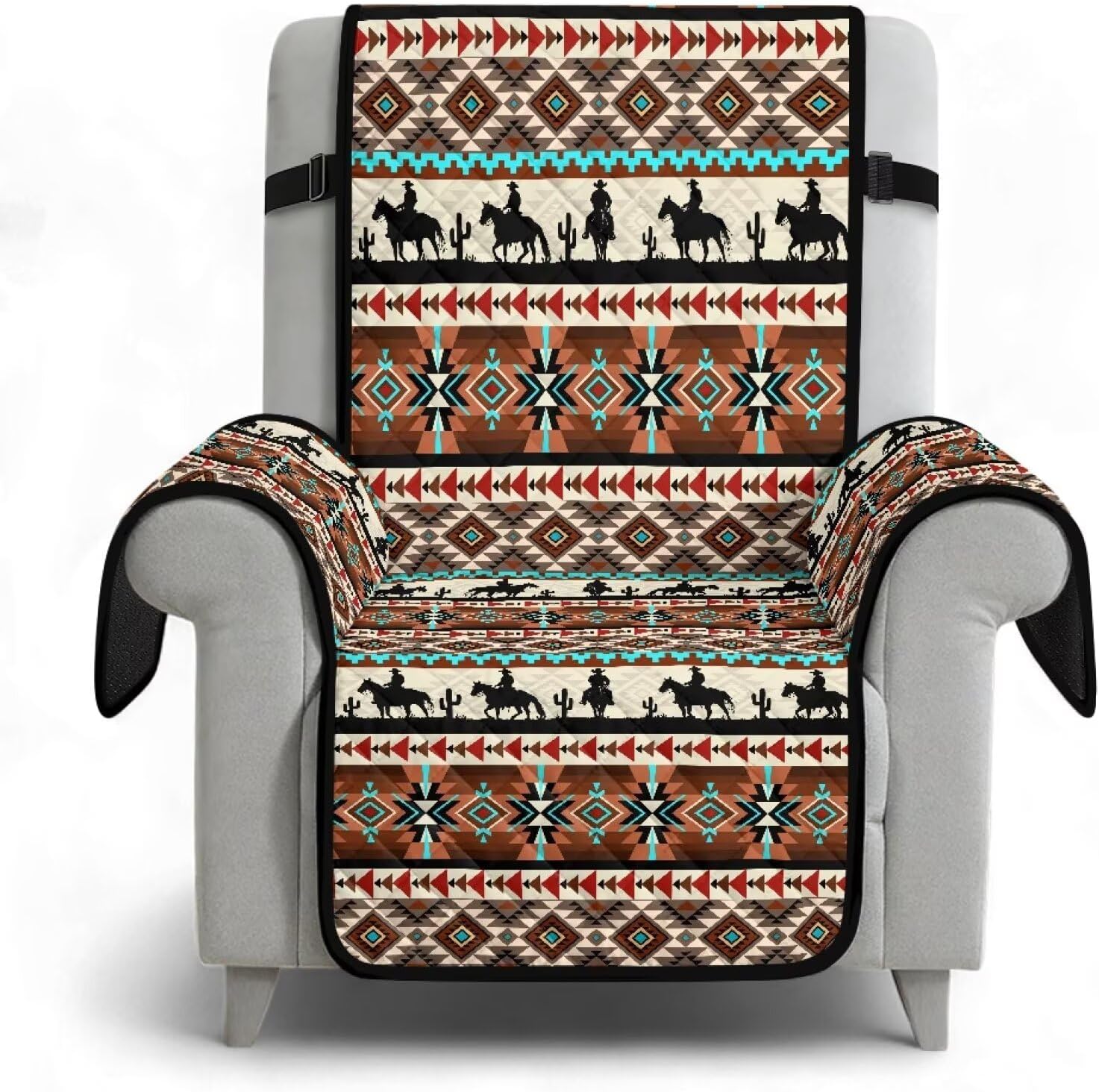 ZDCUSTOM Non-Slip Recliner Chair Cover Aztec Tribal Cowboy Sofa Slipcover, Comfy Recliner Chair Protectors with Elastic Straps, Washable Reclining Chair Covers for Kids, Pets