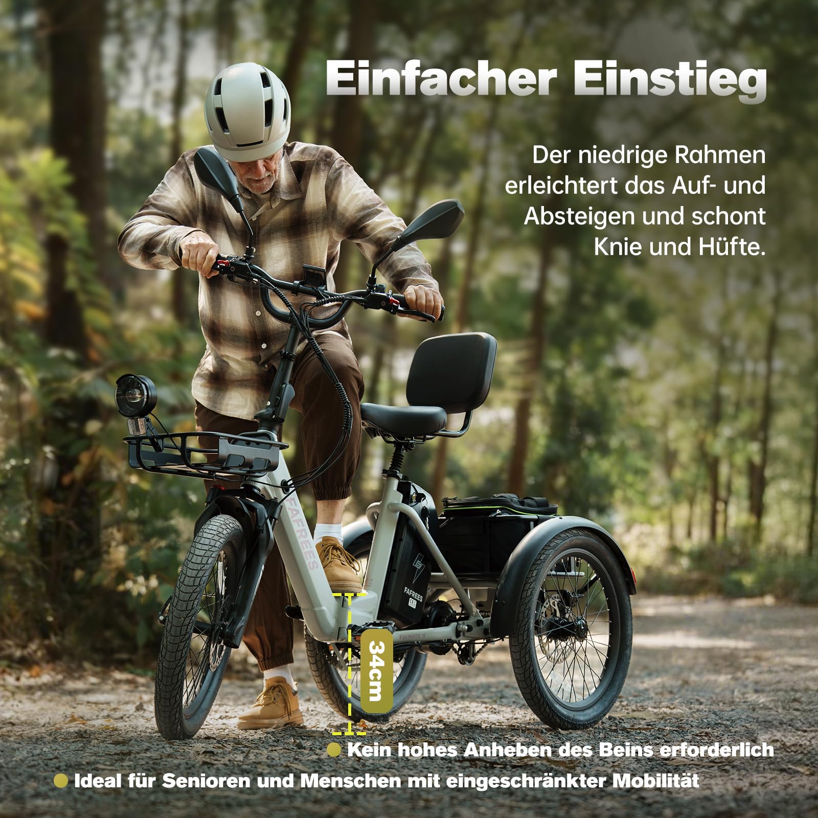 Fafrees F20 Mate Elektro Dreirad für Erwachsene, E Bike Klapprad 20 * 3.0 Zoll, E-Bike 3 Rad Lasten 48V 65 Nm, senioren e-Dreirad Hydraulische Bremsen, Belastung 180KG