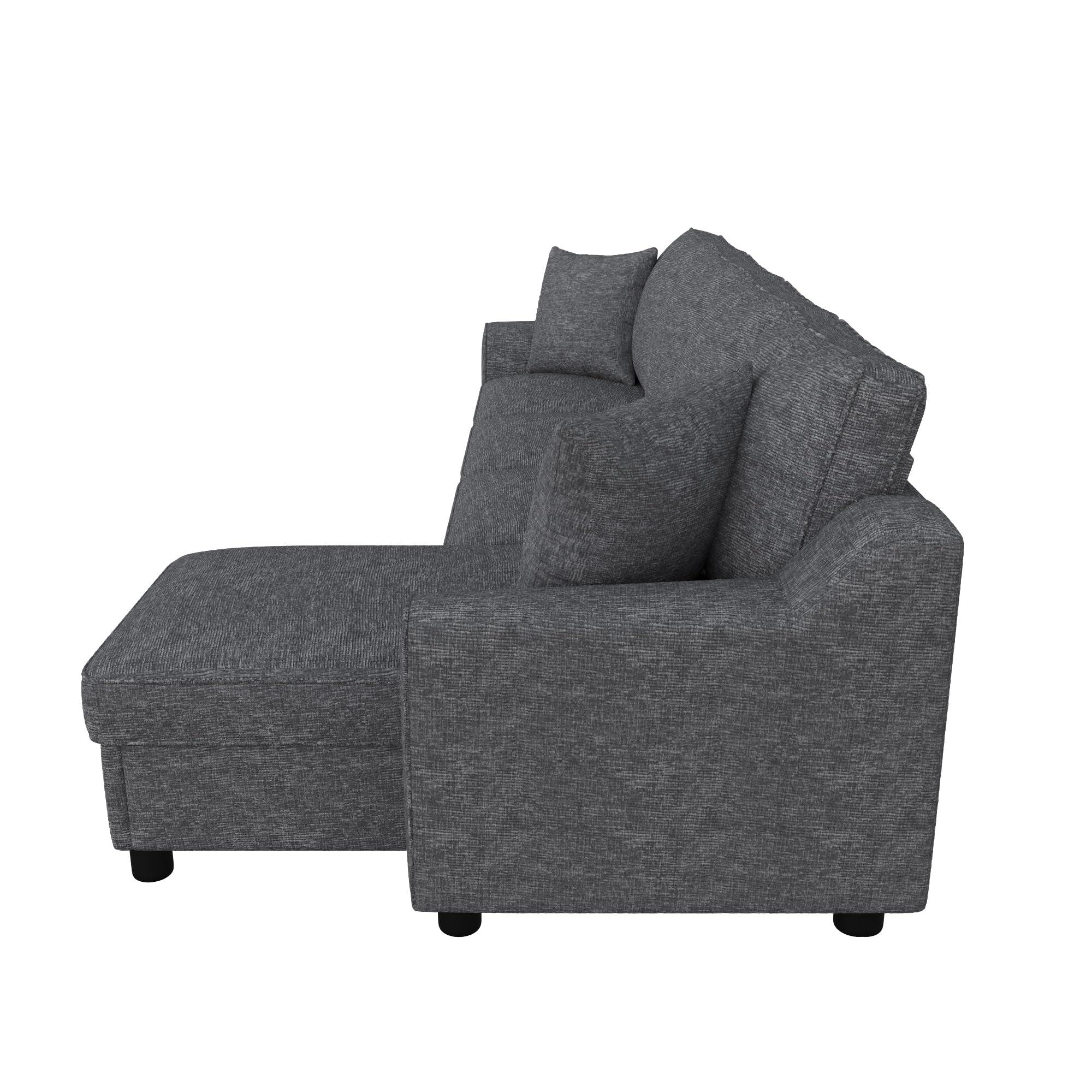 Moimhear Moderno sofá de chenilla L, 3 plazas + chaise longue con almacenamiento, respaldo plegable con soporte para bebidas, 280 x 136 x 82 cm (gris)