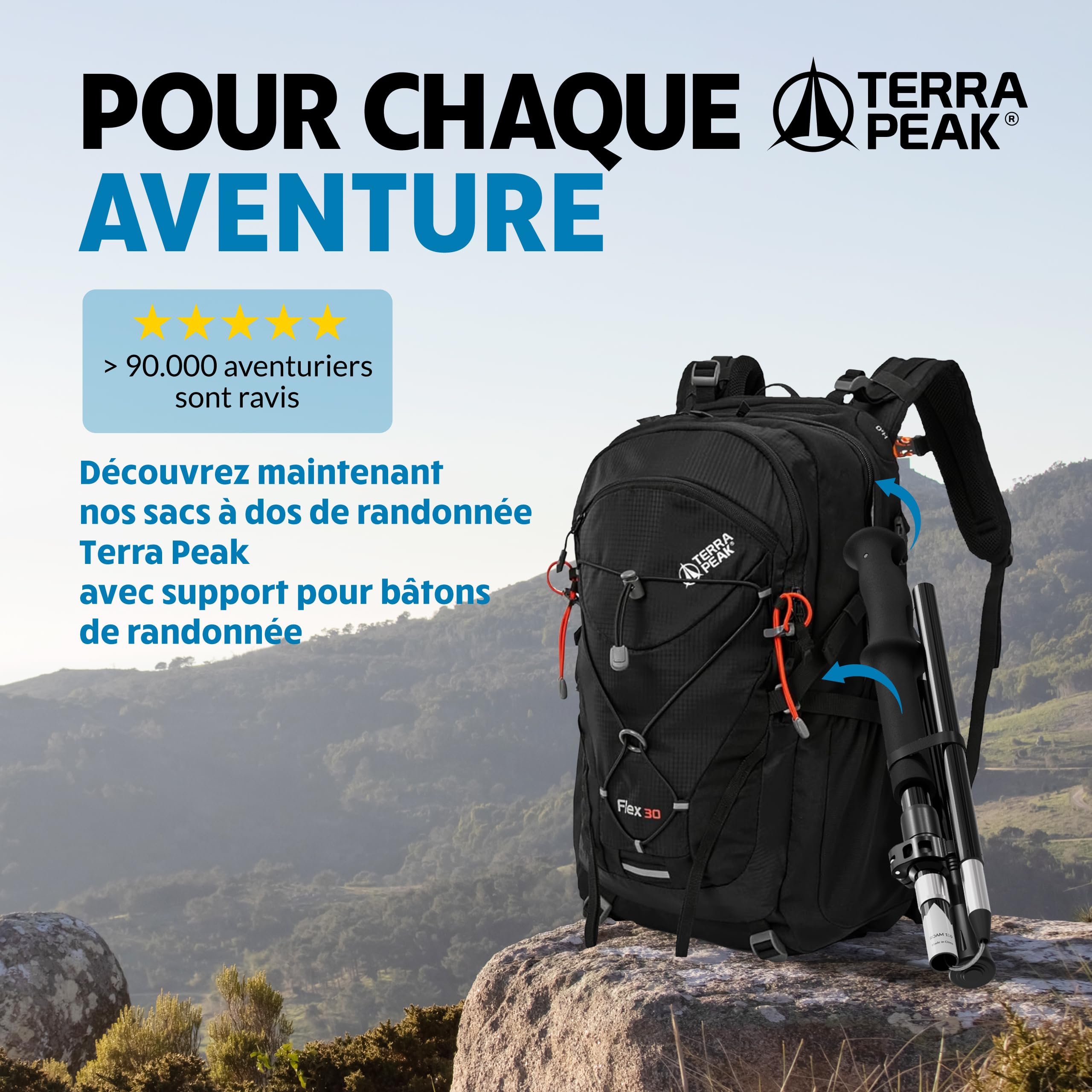Terra Peak® Bâtons de Marche et Randonnée (Pliables) Aluminium (Extensibles, réglables) - Canne et Randonnee télescopiques pour Trekking, Nordique Walking, Trail Running, Montagne Femme et Homme