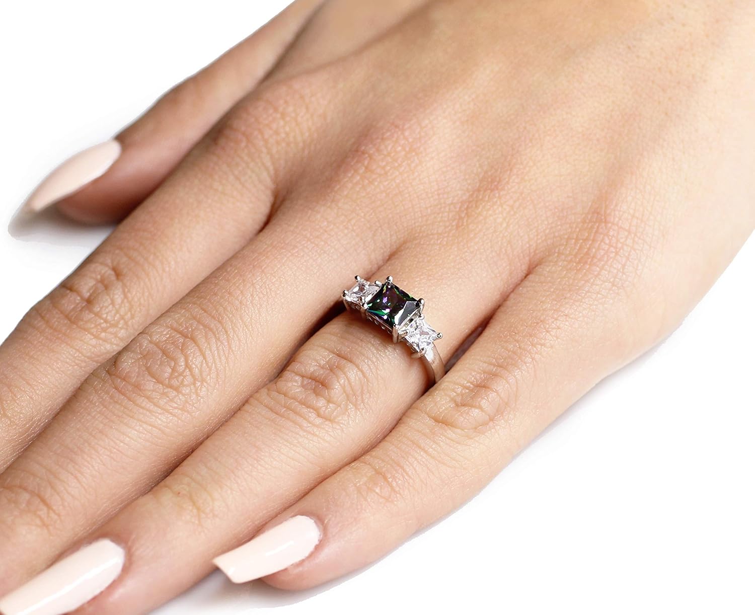 CloseoutWarehouse Princess Cut Cubic Zirconia Three Stones Ring Sterling Silver (Comes in Colors)