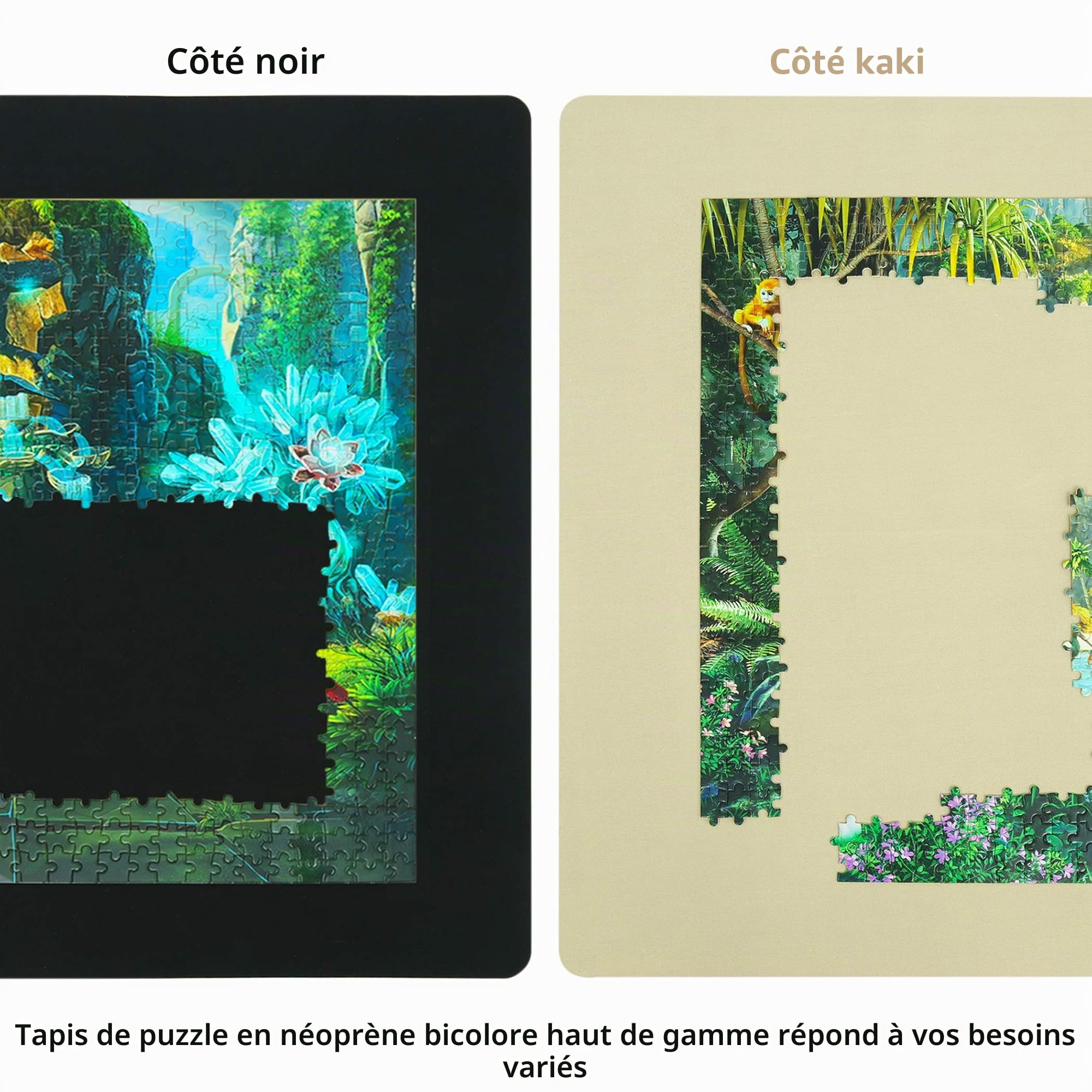 LAVIEVERT Tapis de Rangement en néoprène Double Face de 2 mm d'épaisseur avec Sac de Rangement Non tissé et Cylindre en Plastique, pour jusqu'à 1500 pièces Noir et Kaki