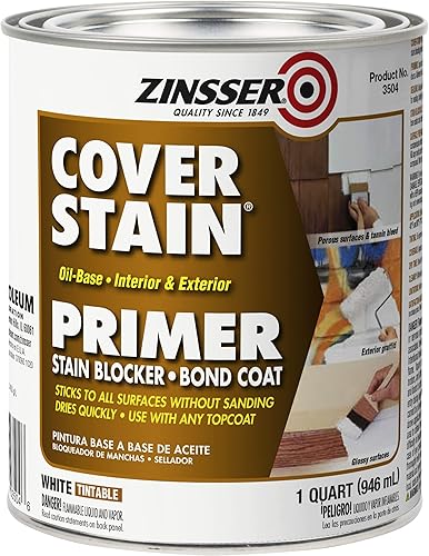 Miniatura 9 de Rust-Oleum 3504 Zinsser Cover - Imprimación a base de aceite, cuarto de galón (paquete de 6), blanco, 6 latas de pintura