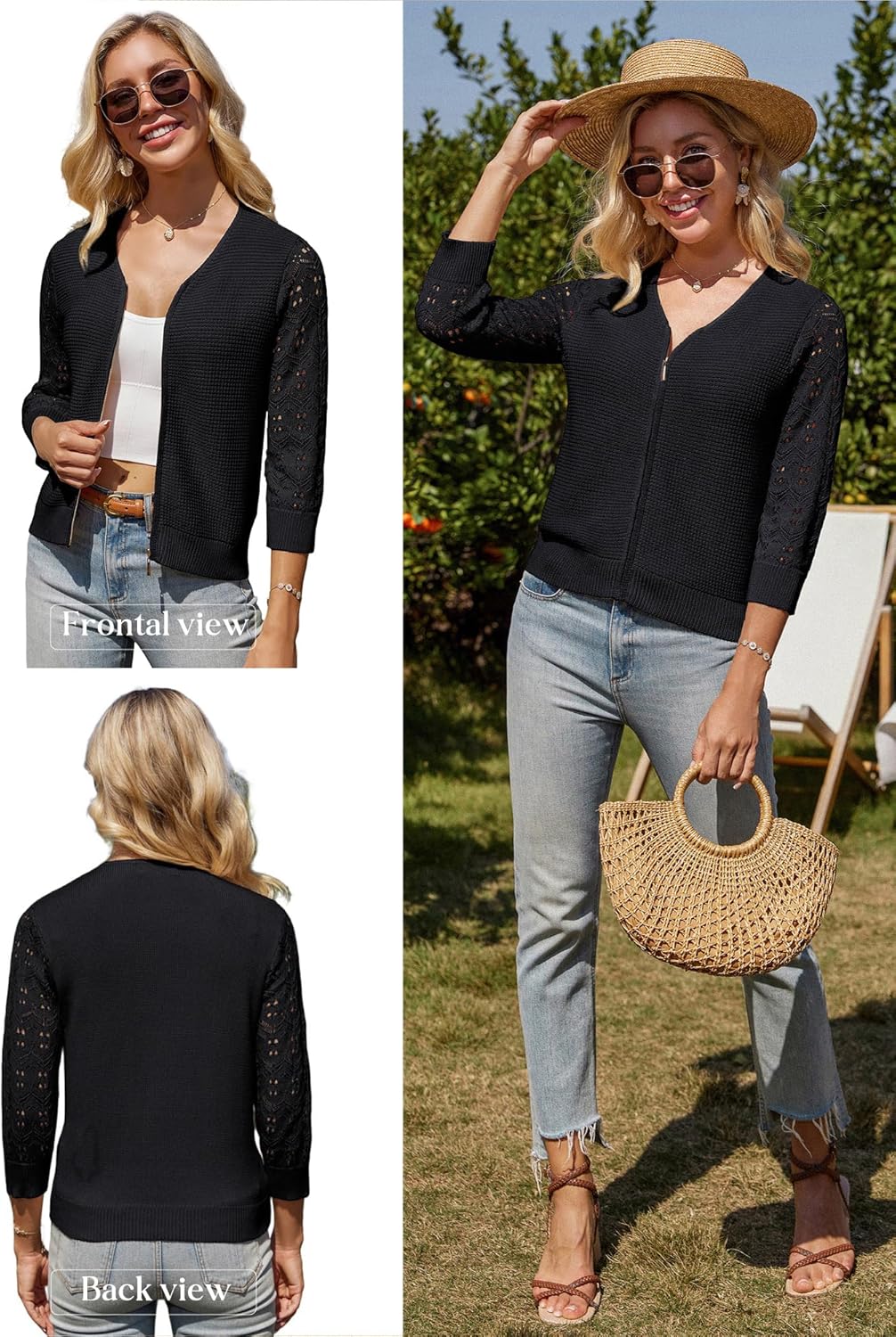 GRACE KARIN Womens Lightweight Summer Cardigan 3/4 Sleeve Cropped Cardigan Dressy Zip Up Sweaters Jacket Clothes - Image 4