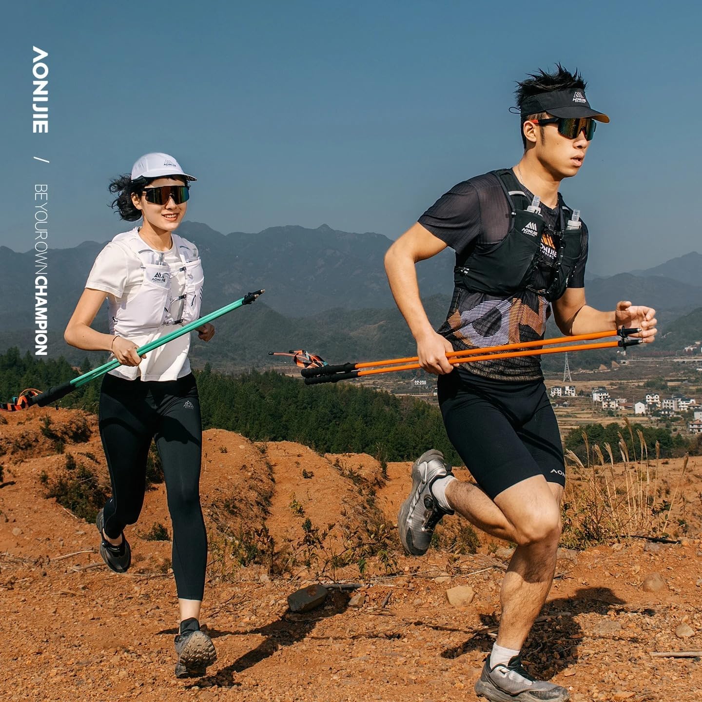 AONIJIE E4216 7075 Aluminum Trail Poles, Ultralight 155g Foldable Trekking Sticks with Tungsten Tip for Hiking Running