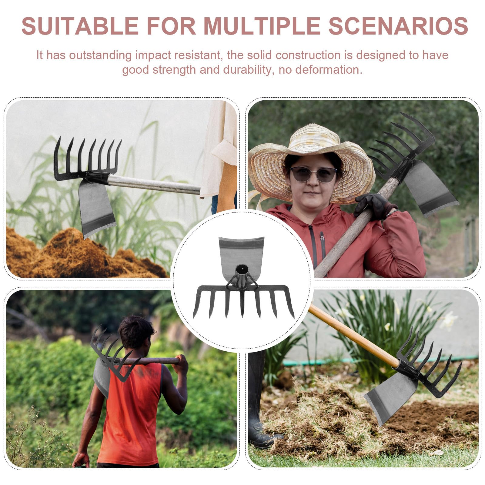 Multifonction Houe de Jardinage Extérieure en Acier Inoxydable, Noire