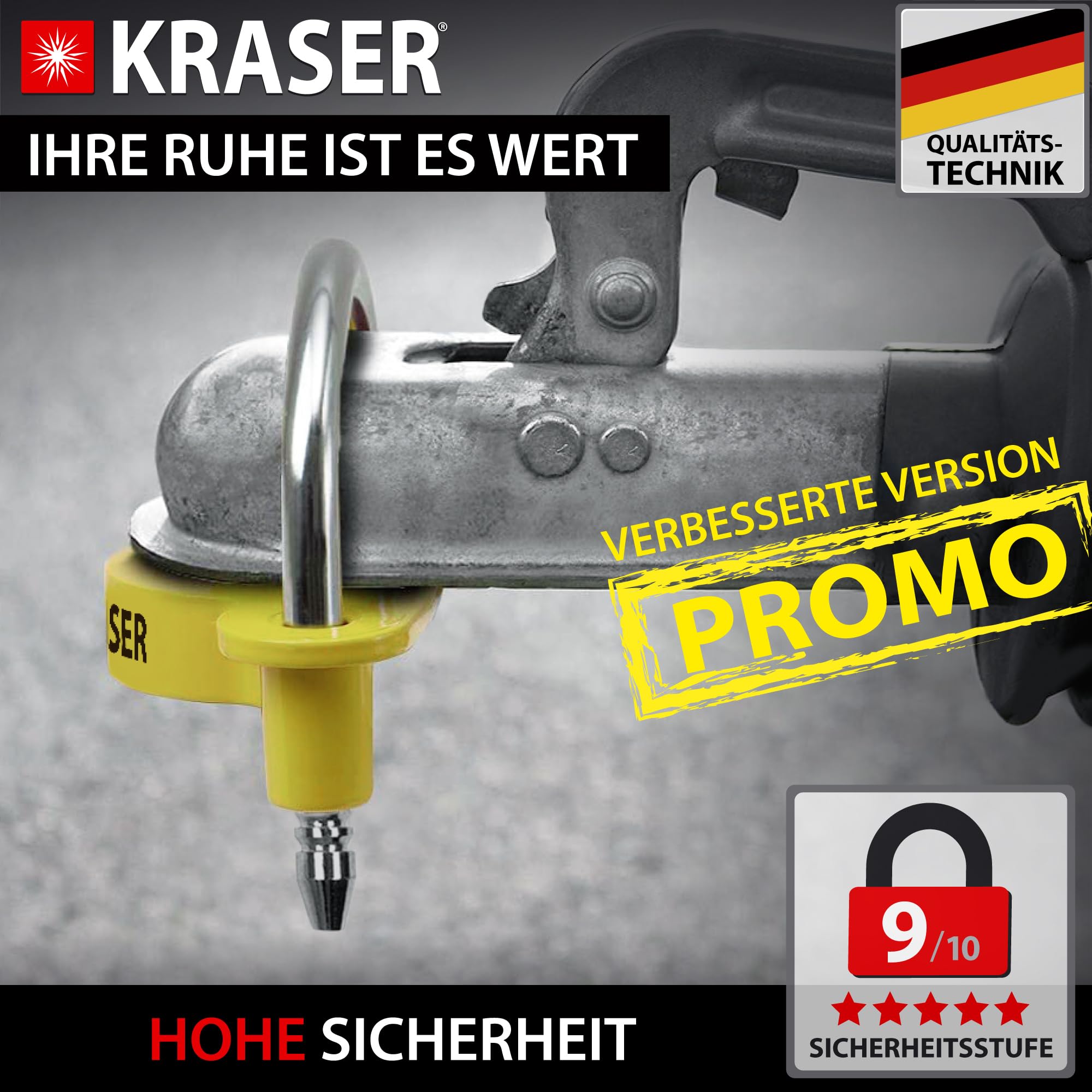 KRASER KR815 Anhängerschloss Anhänger Schloss Schloss Anhängerkupplung Anhängerschloss Diebstahlschutz, Antischlingerkupplung Anhängerkupplung Diebstahlschutz, Diebstahlsicherung Anhänger Gelb
