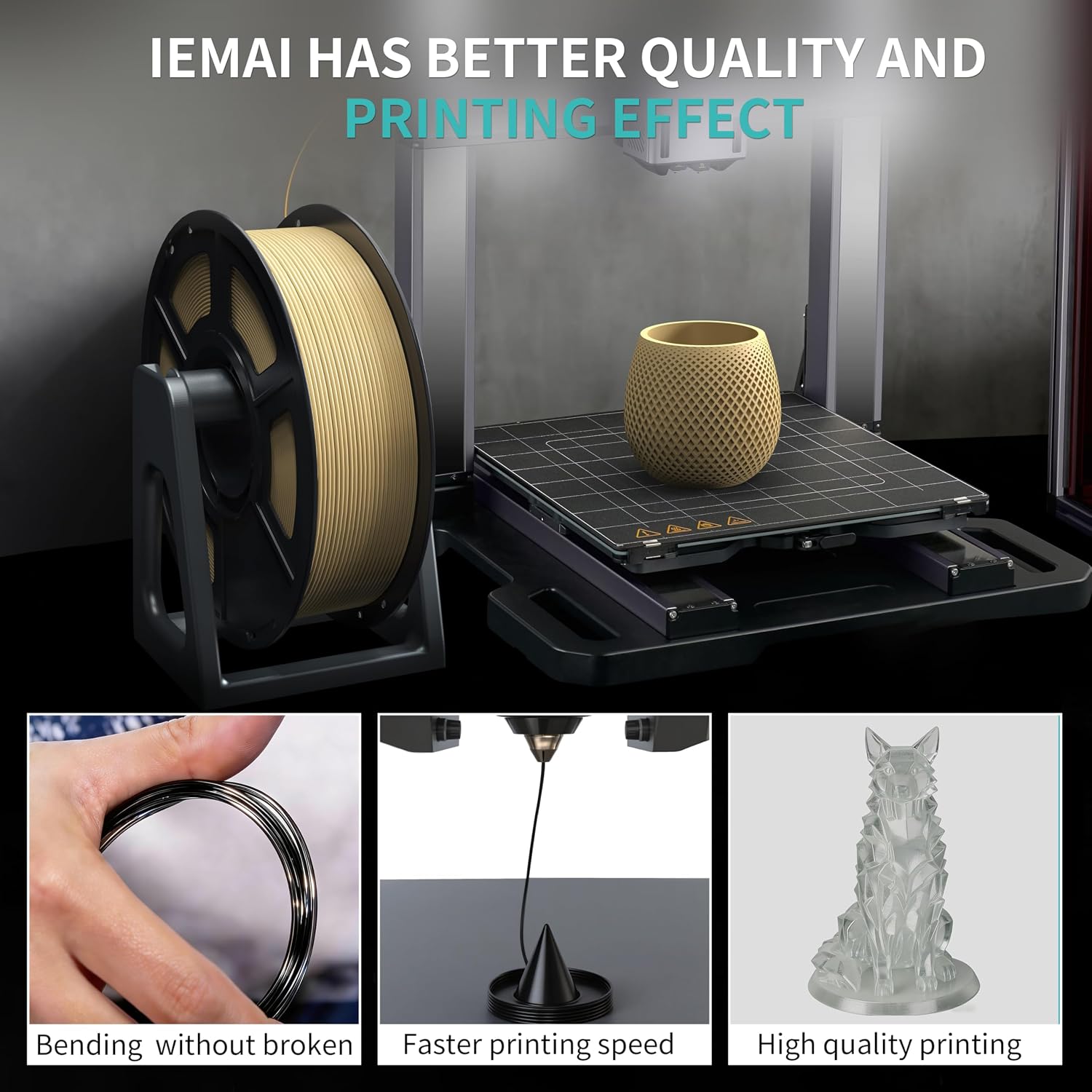 IEMAI High Speed PETG 3D Printer Filament 1.75mm, 300mm/s, 1kg, Pink