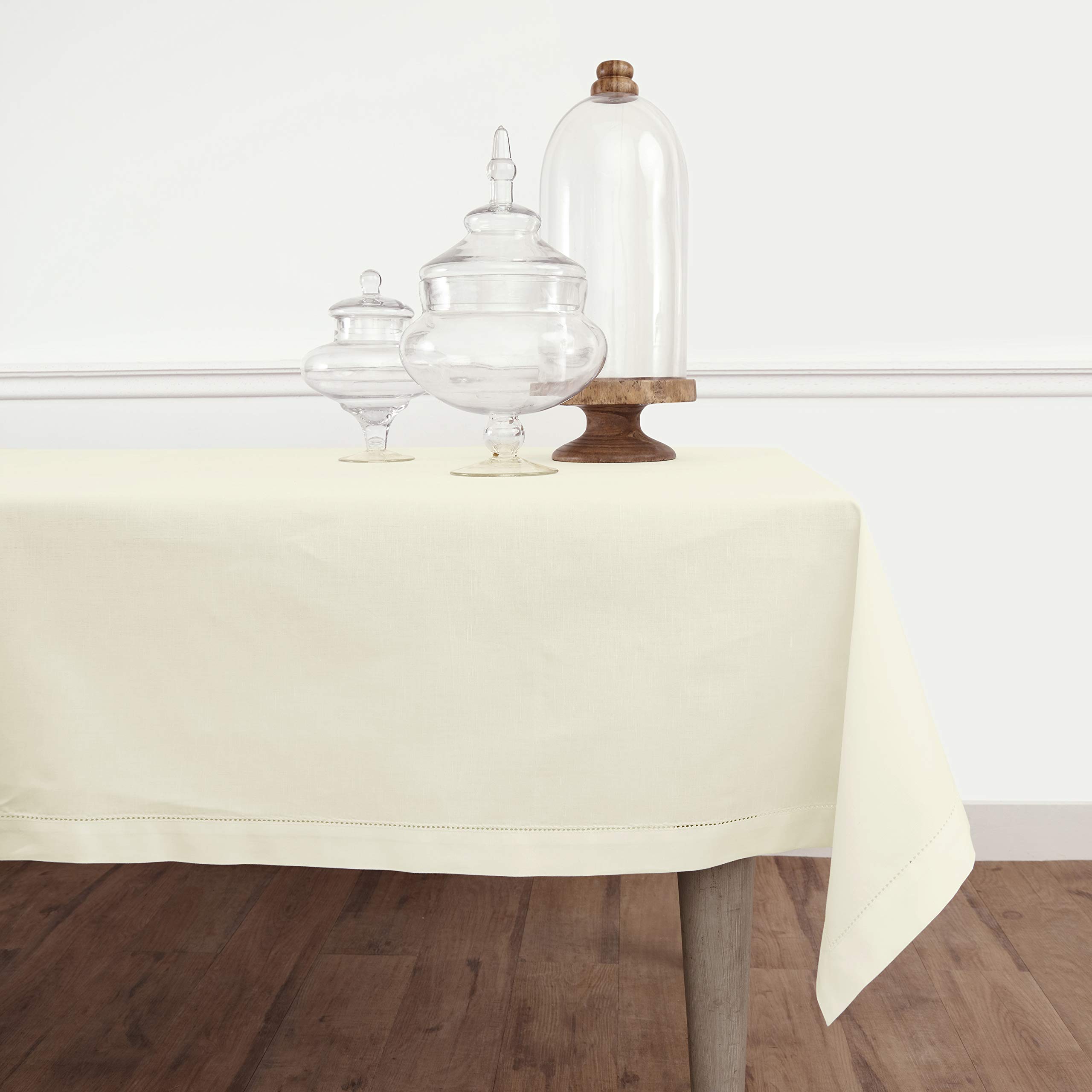 Solino Home Ivory Tablecloth – Cotton Linen Hemstitch Tablecloth 58 x 120 Inch – Machine Washable Rectangle Table Cloth for Summer