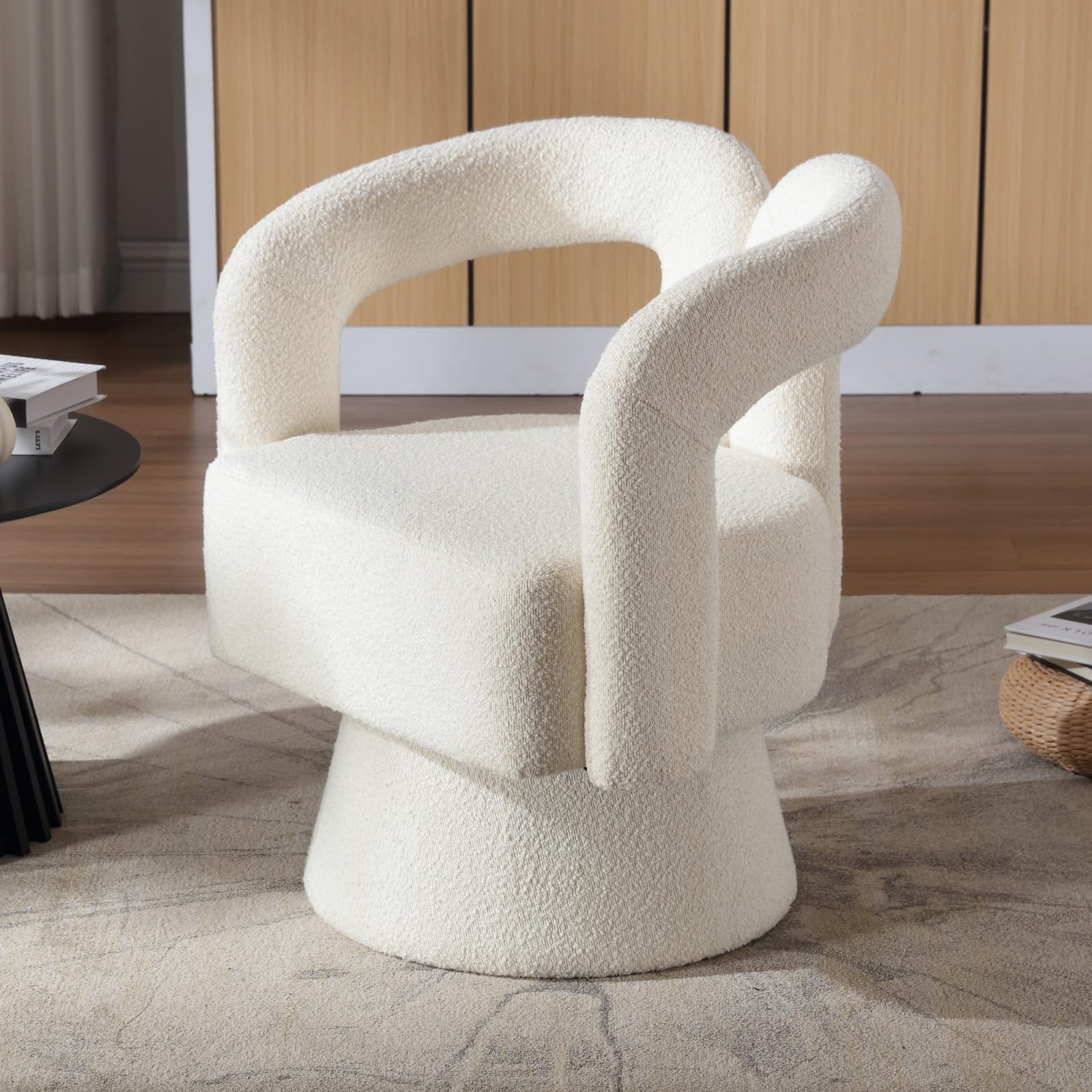Sillas acentuadas giratorias de 360 grados, sillas redondas con acolchado ancho, silla de tela mullida para salón, dormitorio, oficina, sala de espera, beige