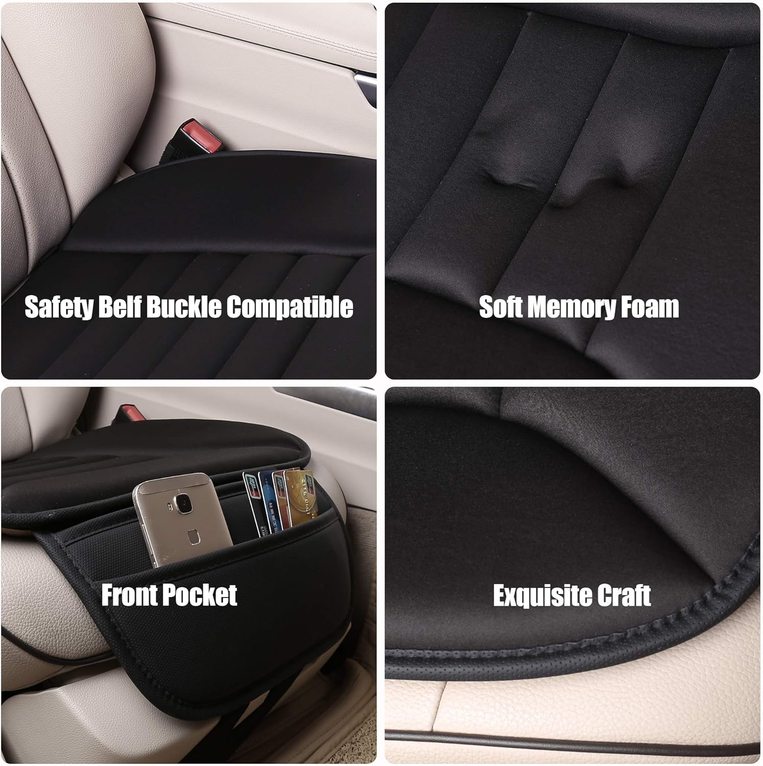 Lofty Aim Premium Car Seat Cushion, Driver Seat Cushion with Comfort Memory Foam & Non-Slip Rubber Bottom with Storage Pouch, Car Seat Pad Works with 95% of Vehicles and Office Chair or Home (Black) : Automotive
