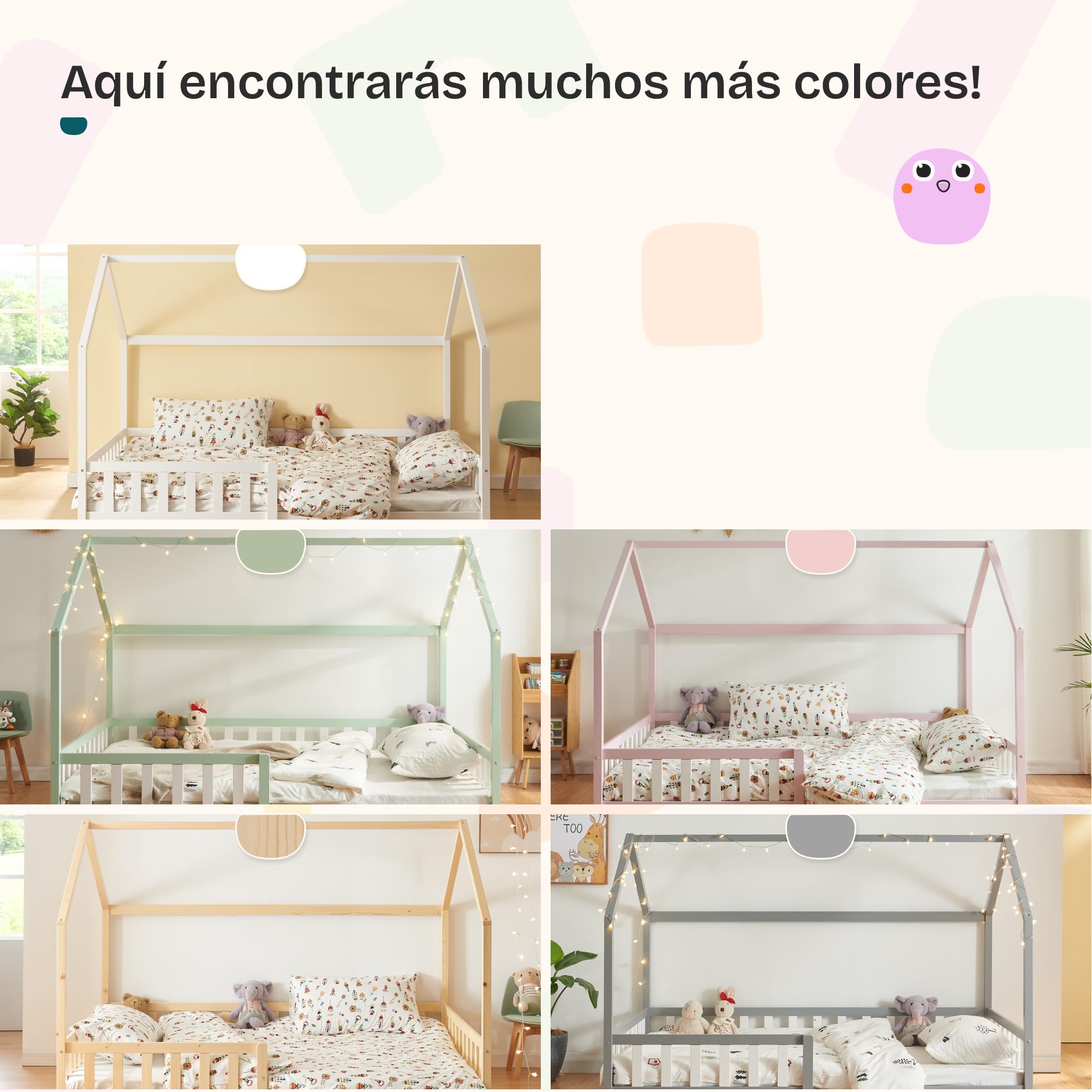 [en.casa] Cama para Niños Hesel Decorativa Cama Infantil Individual con Somier y Barandilla Estructura en Forma de Casa Estilo Montessori Madera de Pino 120 x 200 cm - Efecto Madera