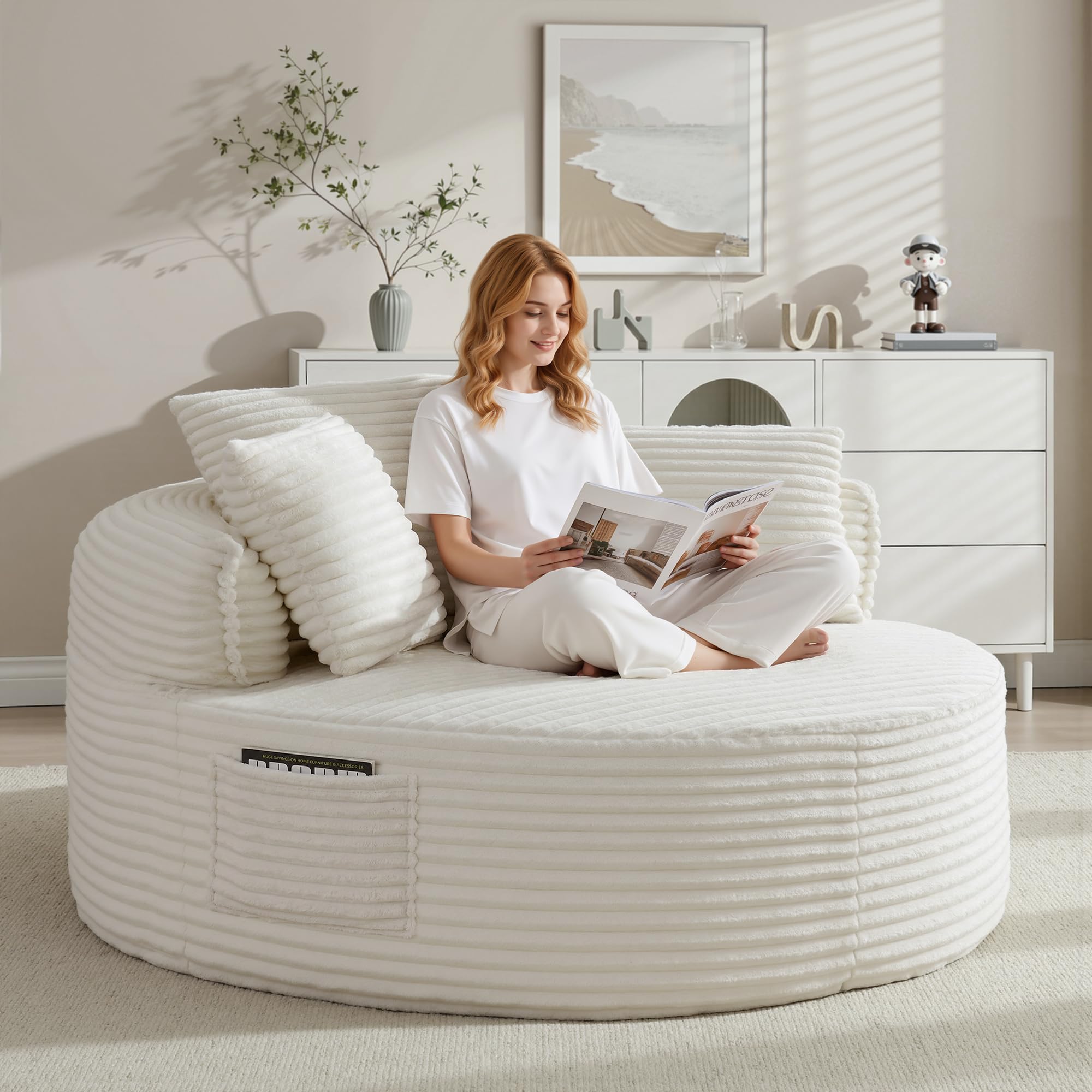 ivoros Oversized Round Lounge Chair with Throw Pillows