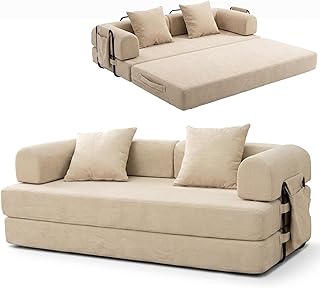 Lynna Sofa Cama 3 plazas sin Montaje – Sofa Modular autoexpandible Convertible en Cama Doble Grande, cómodo y versátil para Salones Modernos y Pisos pequeños, 200x94x70 cm (Beige)