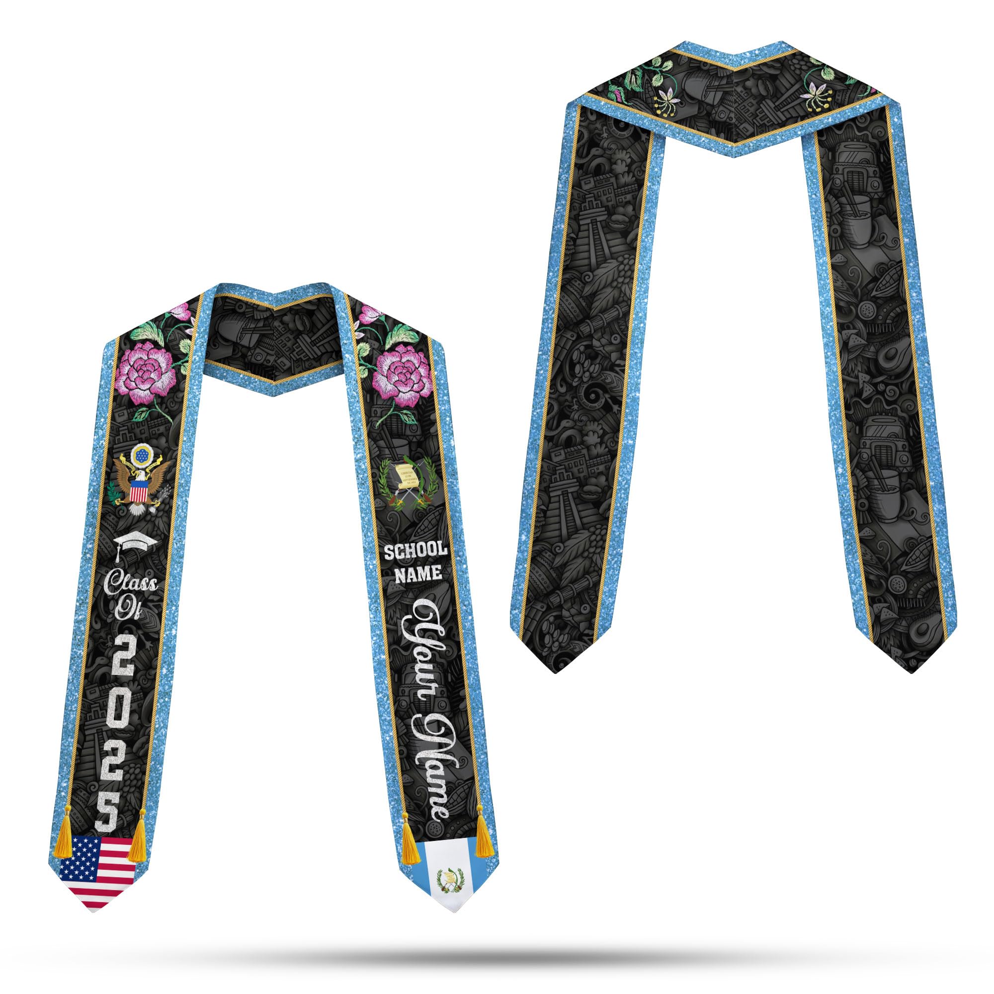 MonkeyVan Personalized Guatemalan Graduation Sash 2025,Custom Guatemala Flag Stole,Guatemala Graduation Stole Class of 2025 S184