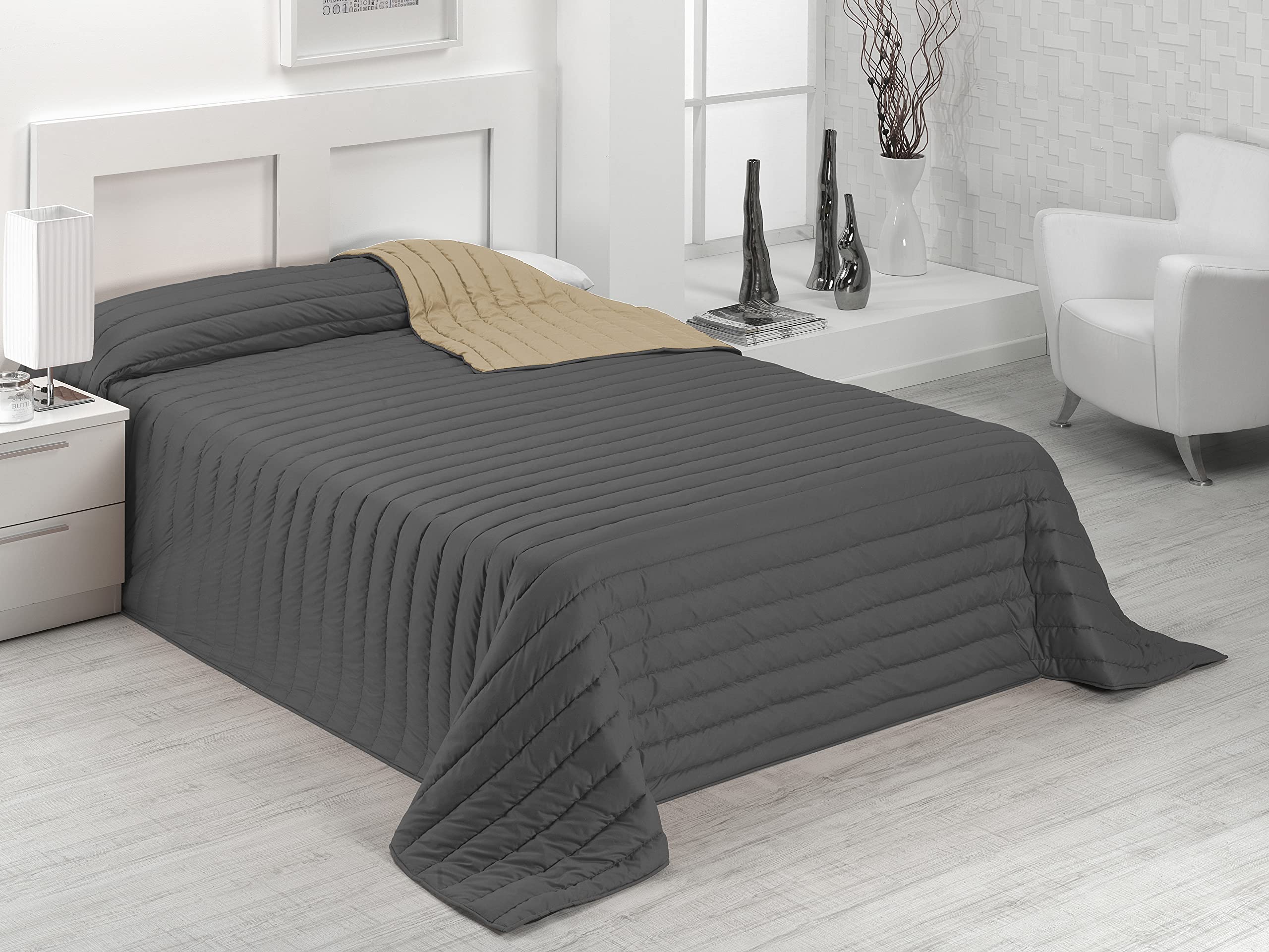 SABANALIA - Colcha Bicolor Multiuso Tutto para Primavera, Verano, Otoño (Disponible en Varias Medidas y Colores) - Cama 90, Arena/Gris