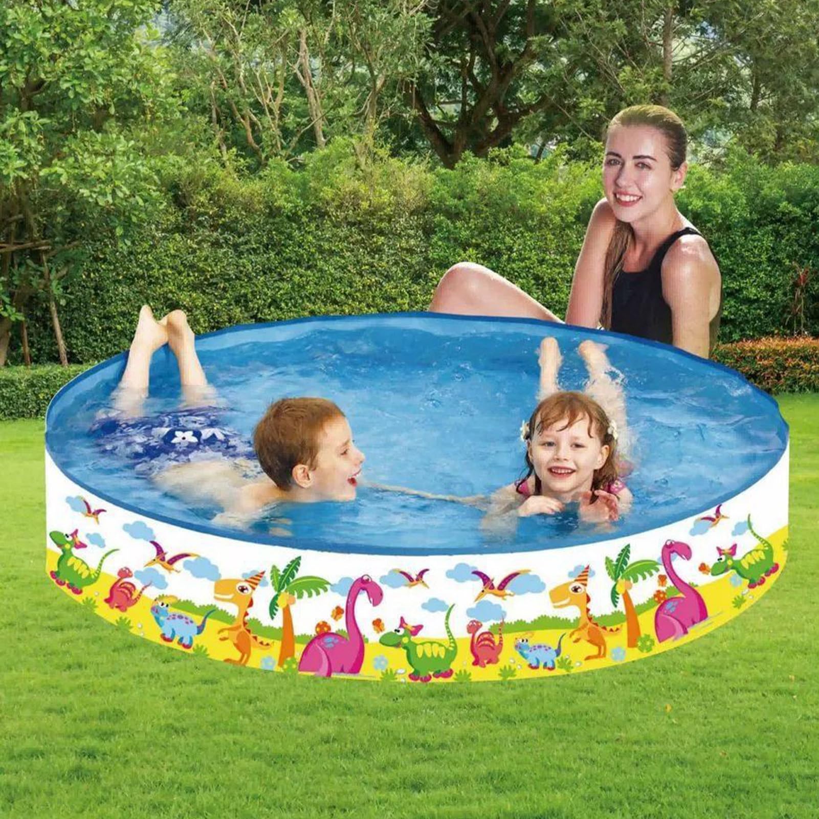 Yulokdwi Piscine Gonflable Pour Enfants – Dinosaures Et Océan – 120x25 Cm – Structure Rigide PVC – Facile à Ranger – Idéal Jardin Terrasse