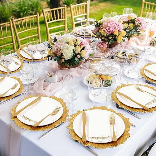 Miniatura 7 de Nitial Reef - Juego de platos de carga a granel de plástico de 13 pulgadas, platos de carga con borde con volantes mate con servilletas de papel,