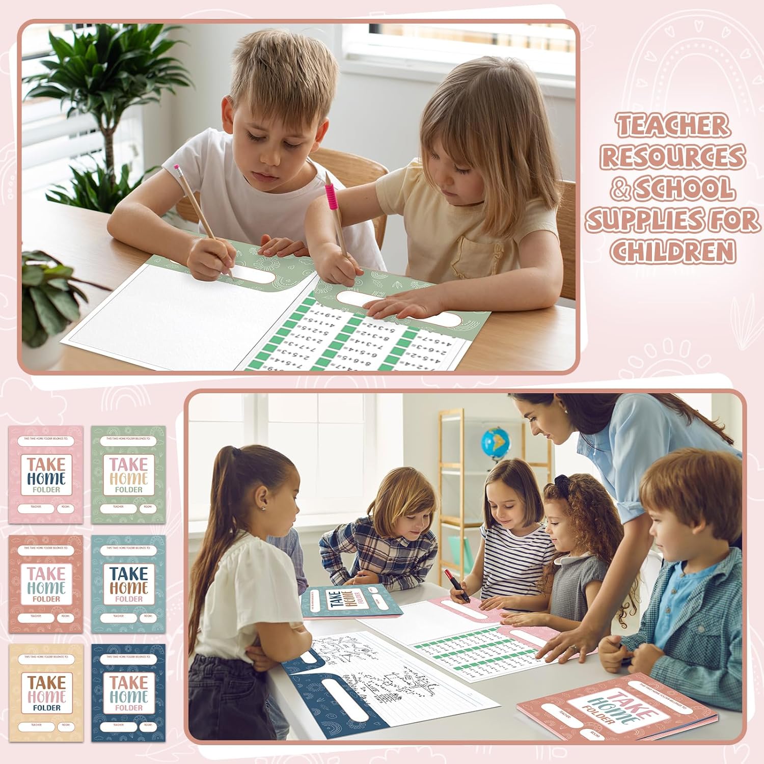 24 PCS Homework 2 Pocket Folders Bulk for Students Take Home Folders A4 Letter Size Boho Classwork Homework Organizer for Classroom Home School Office Teachers Educational Supplies 9.45 x 12.2 Inch