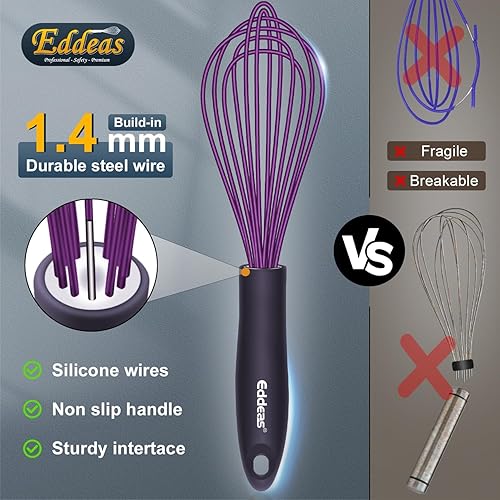 Miniatura 45 de Batidor pequeño de acero inoxidable de 10 pulgadas con mango largo para batir, batir, mezclar salsas, mezclar ingredientes, cocina pequeña Wisk