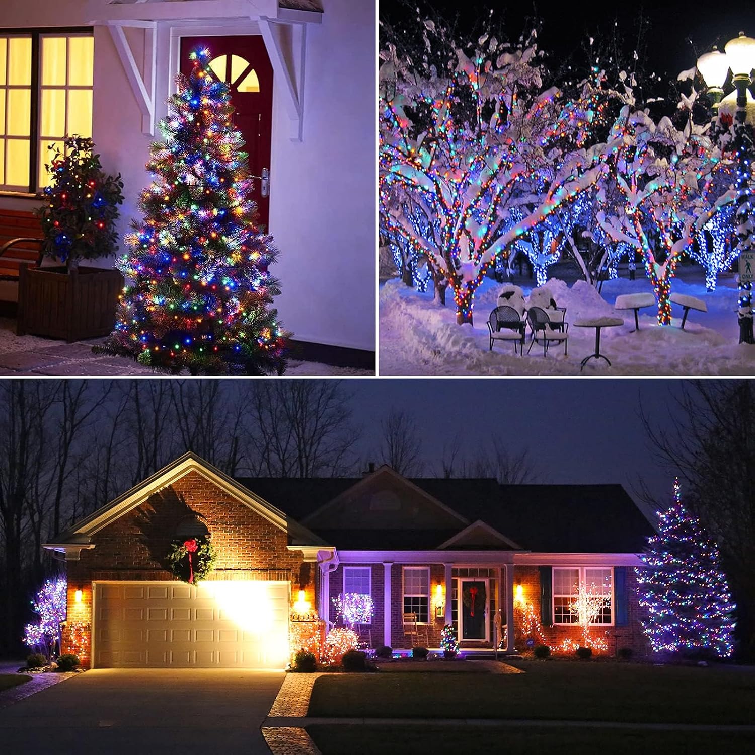 Minetom Christmas Lights, 66ft 200 LED Outdoor Christmas Tree Lights with Remote, 8 Modes Christmas String Lights Plug in Xmas Tree Lights with Timer for Outside Party Decor, Warm White & Multicolor