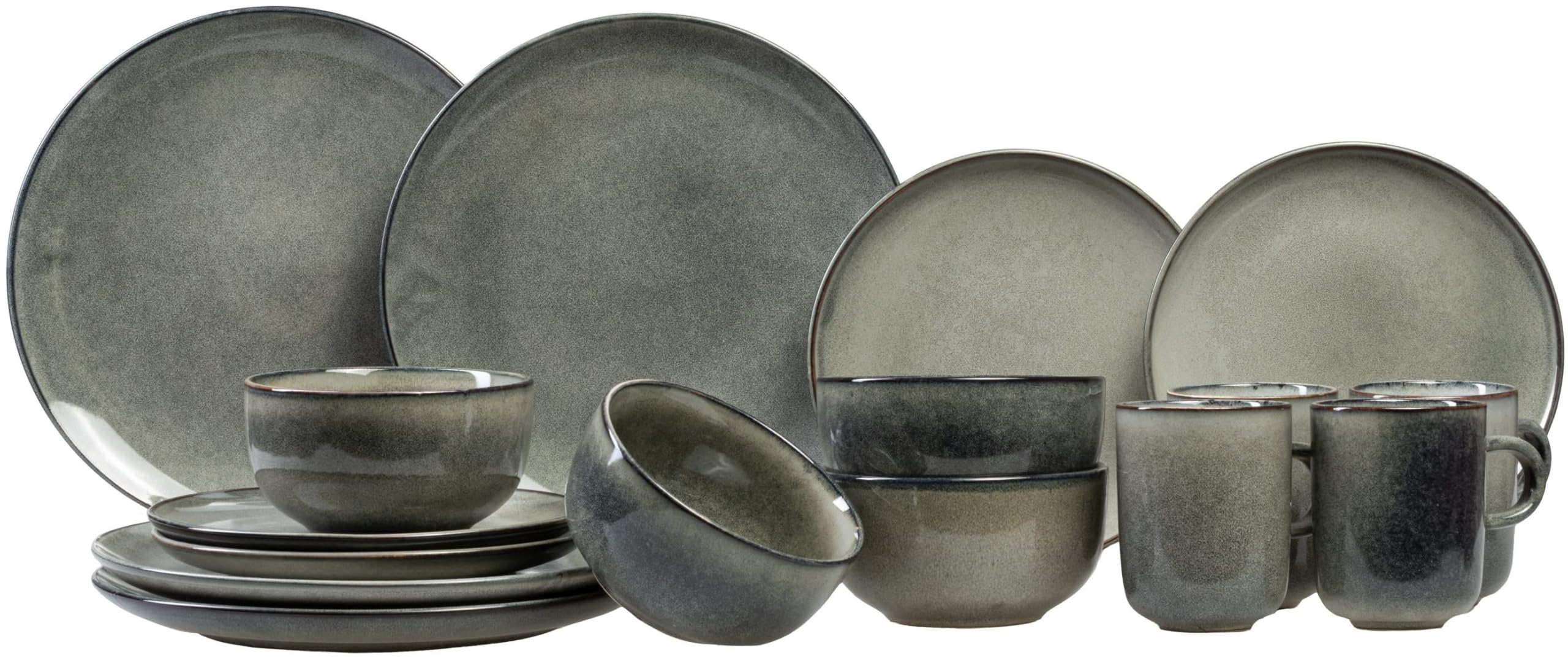 Salt & Pepper Geschirrset Meridian - Grün/Blau - 16-teilig / 4 Personen - 4 Speiseteller, 4 Frühstücksteller, 4 Schalen und 4 Tassen