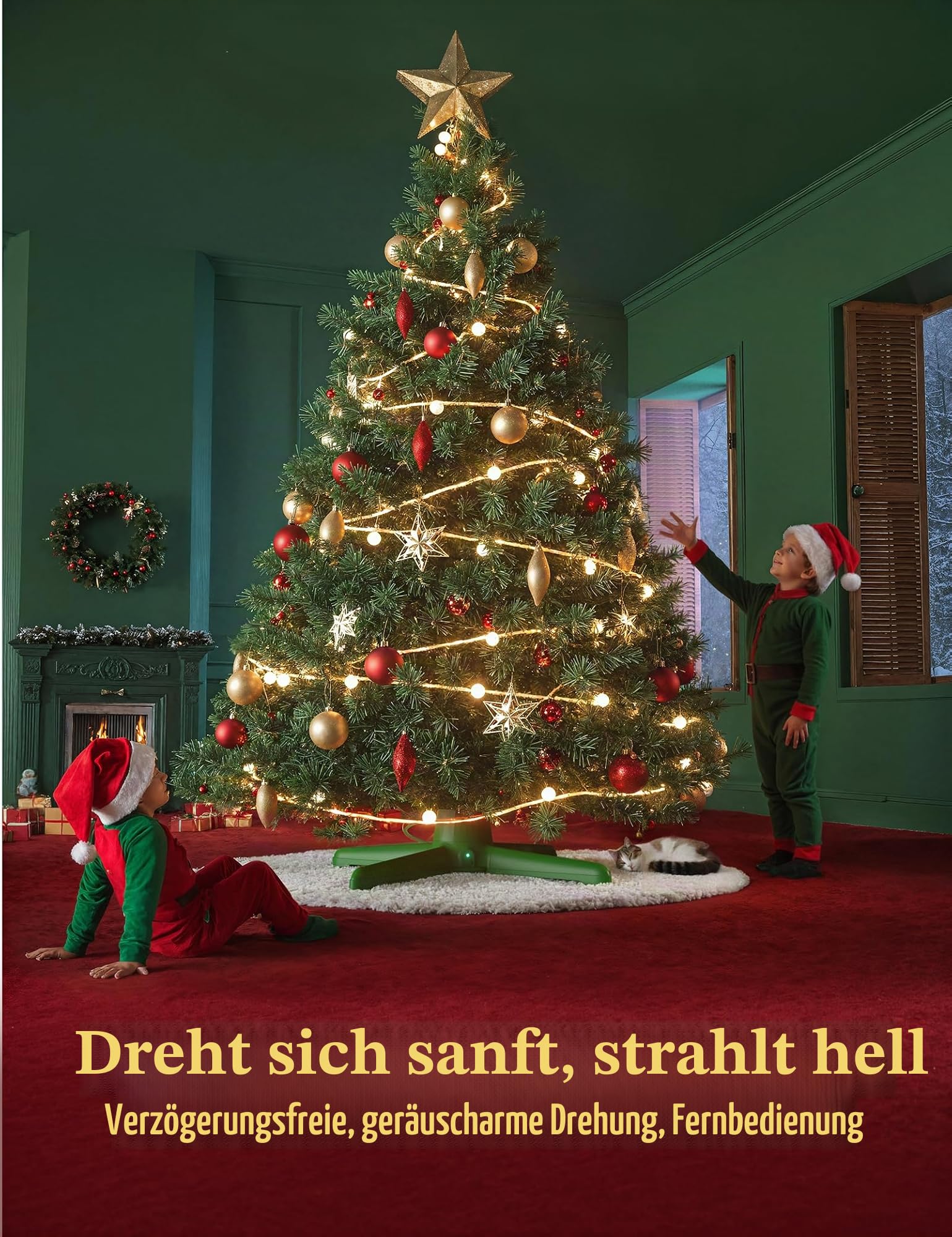Drehbarer Weihnachtsbaumständer, UL-zertifizierte, verstellbare Baumständer mit Fernbedienung für bis zu 2,3 m 40,8 kg Kunstbaum, langlebige 3 Lichtausgänge mit bis zu 625 Watt Leistung | UL-zertifiziert, unterstützt bis zu 40,8 kg, 3 Steckdosen, glatte 3